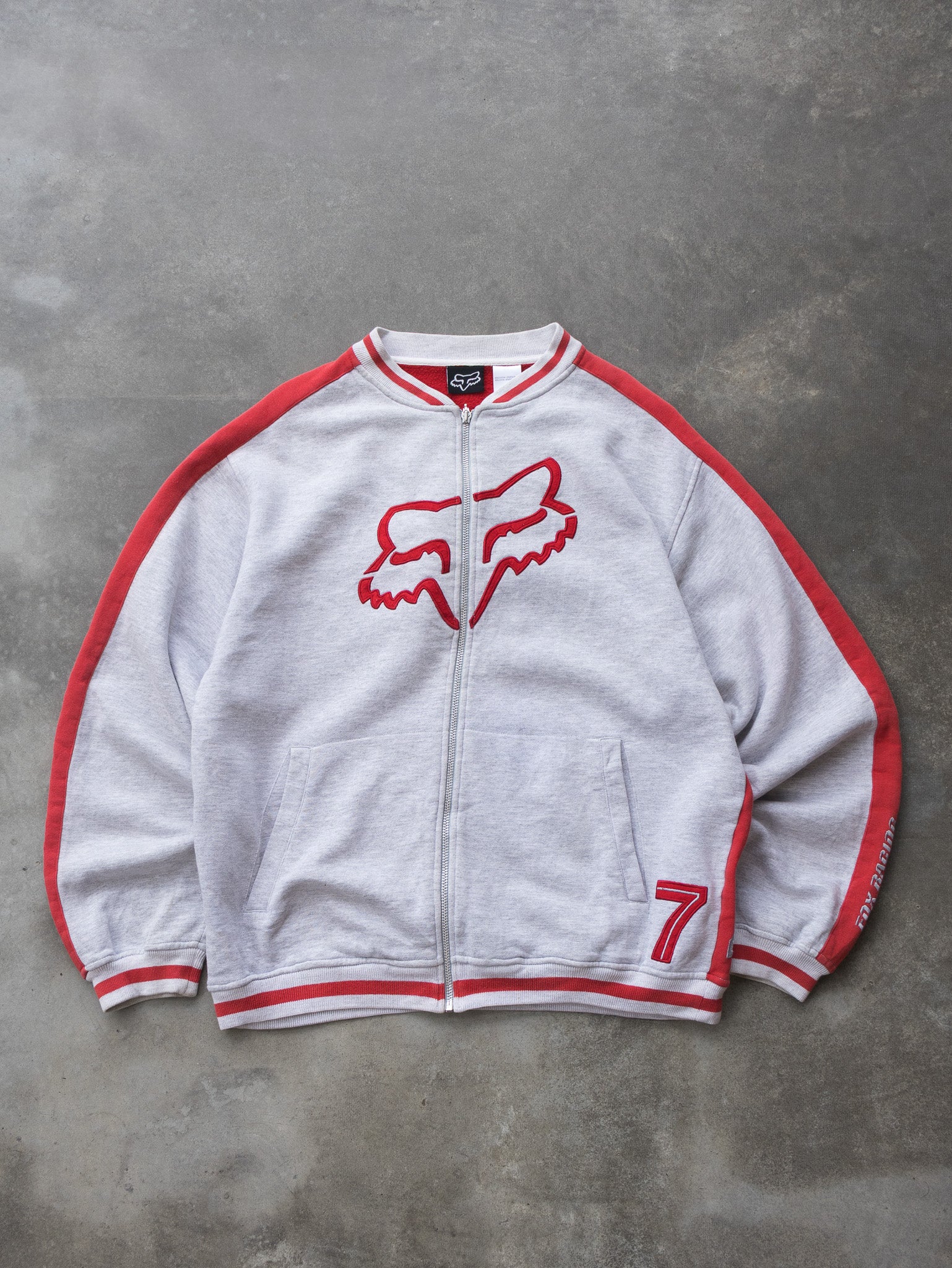 Vintage Grey and Red Fox Racing Zip Sweatshirt (M)