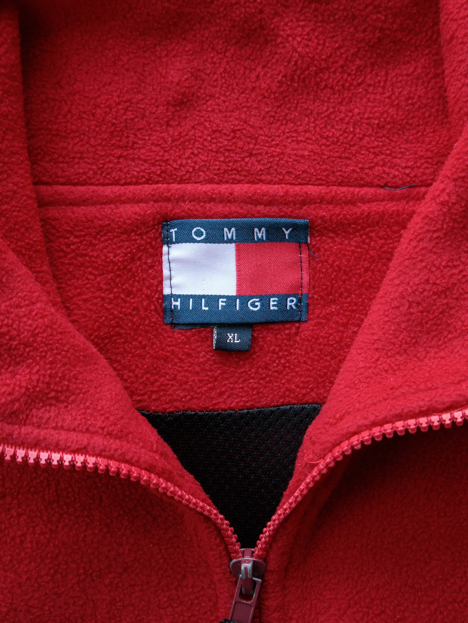 Vintage 90s Red Tommy Hilfiger Full Zip Fleece Jacket (XL)