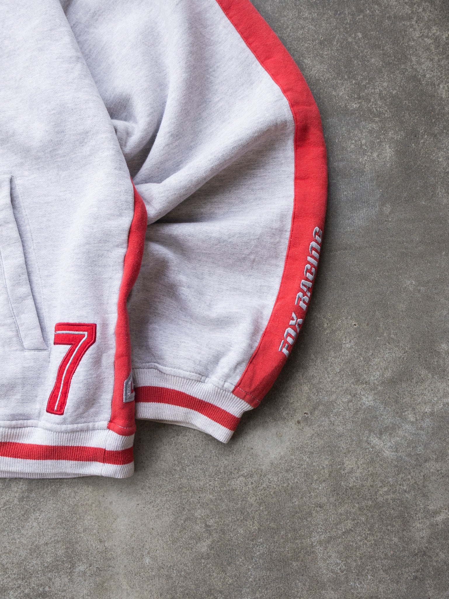 Vintage Grey and Red Fox Racing Zip Sweatshirt (M)