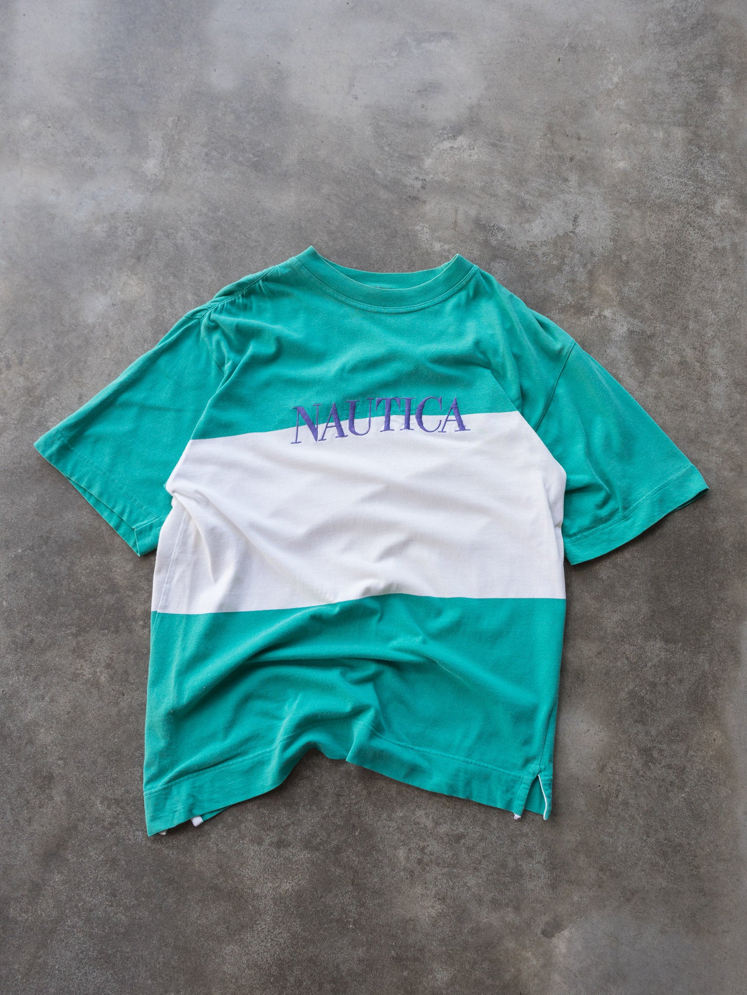 Vintage 90s Teal & White Nautica Panel Tee (M)