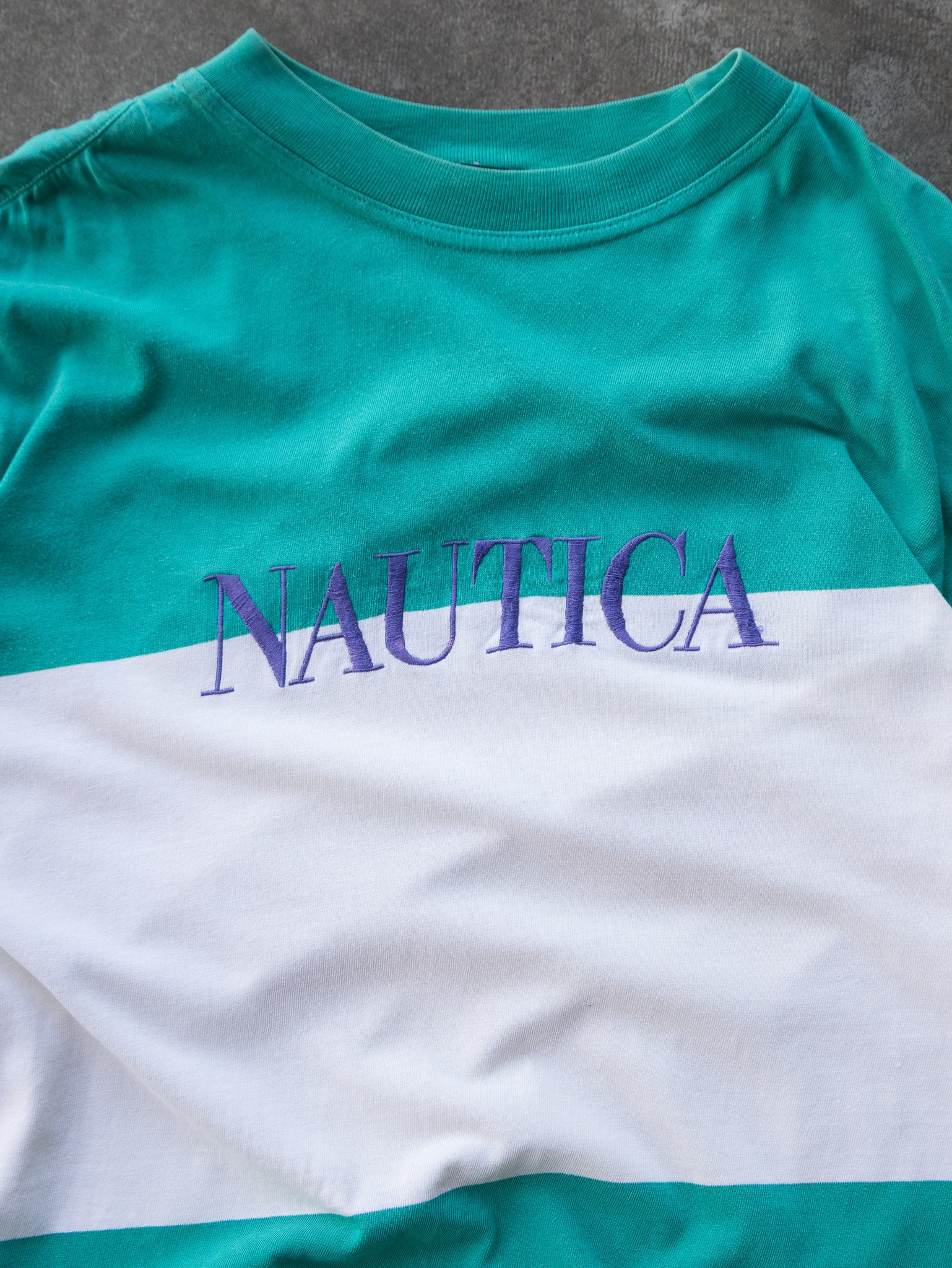 Vintage 90s Teal & White Nautica Panel Tee (M)