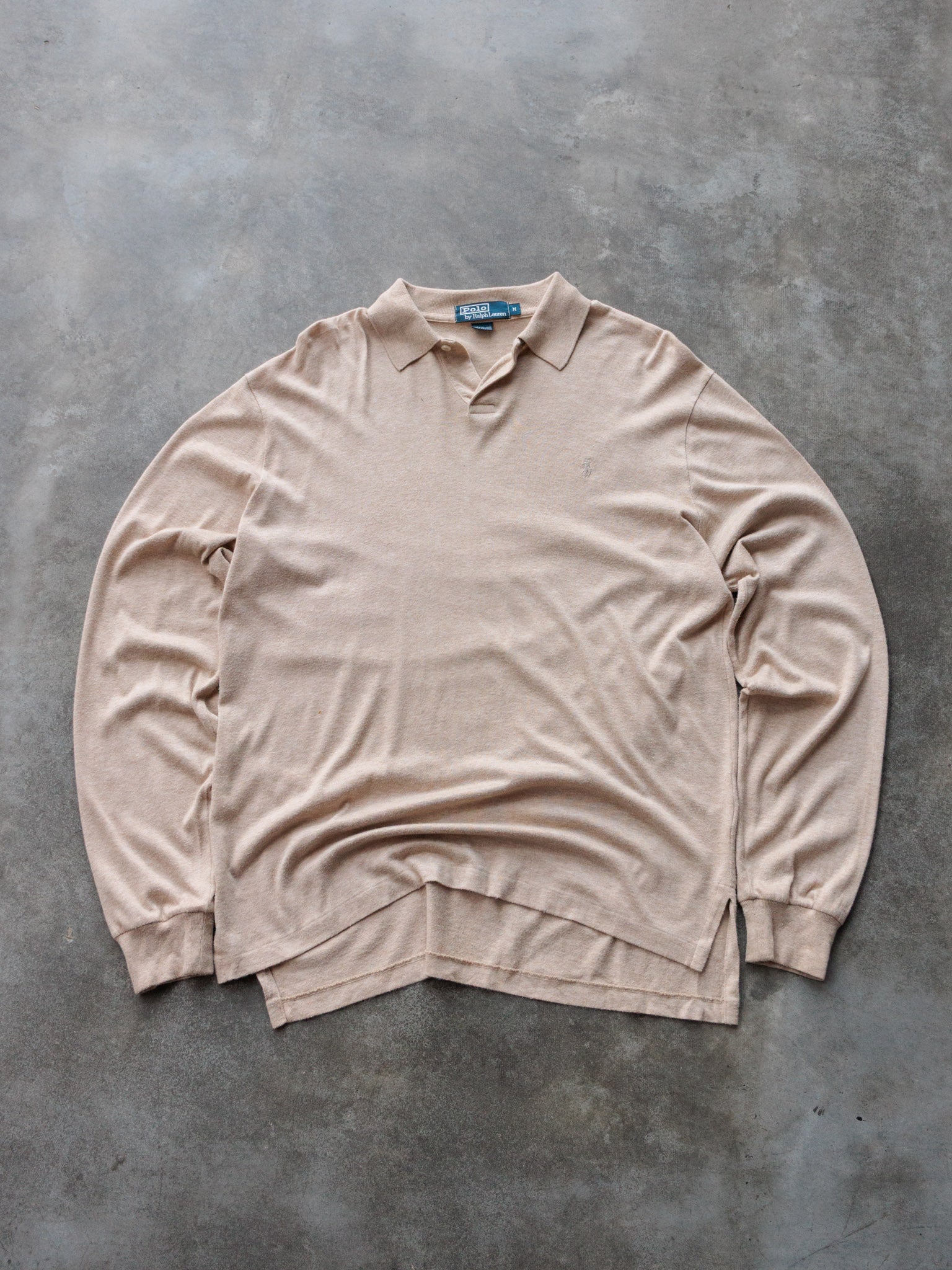 Vintage Beige Polo Ralph Lauren Long Sleeve Polo Shirt (M)
