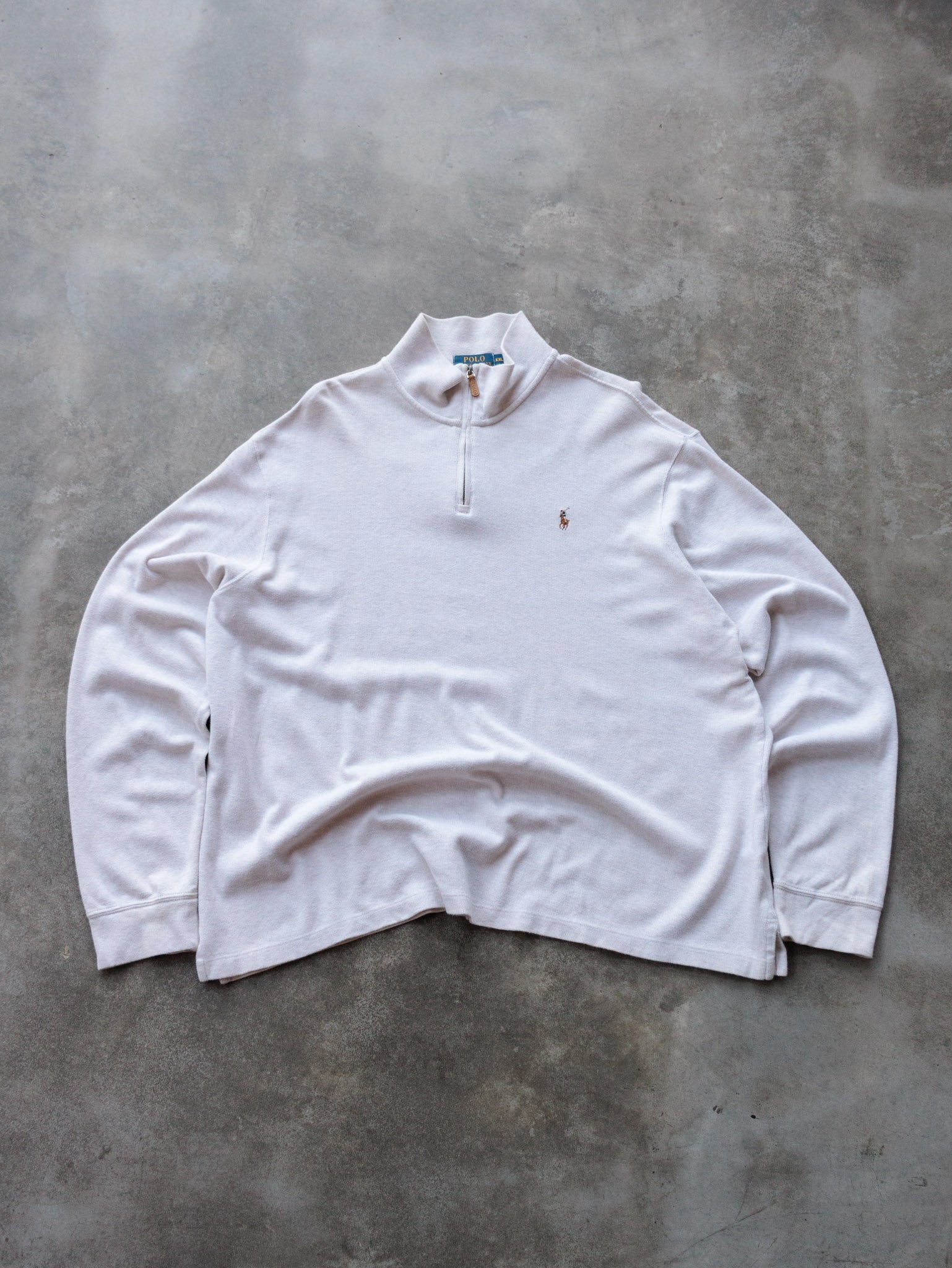 Vintage 00s White Polo Ralph Lauren Knit Quarter Zip (2XL)