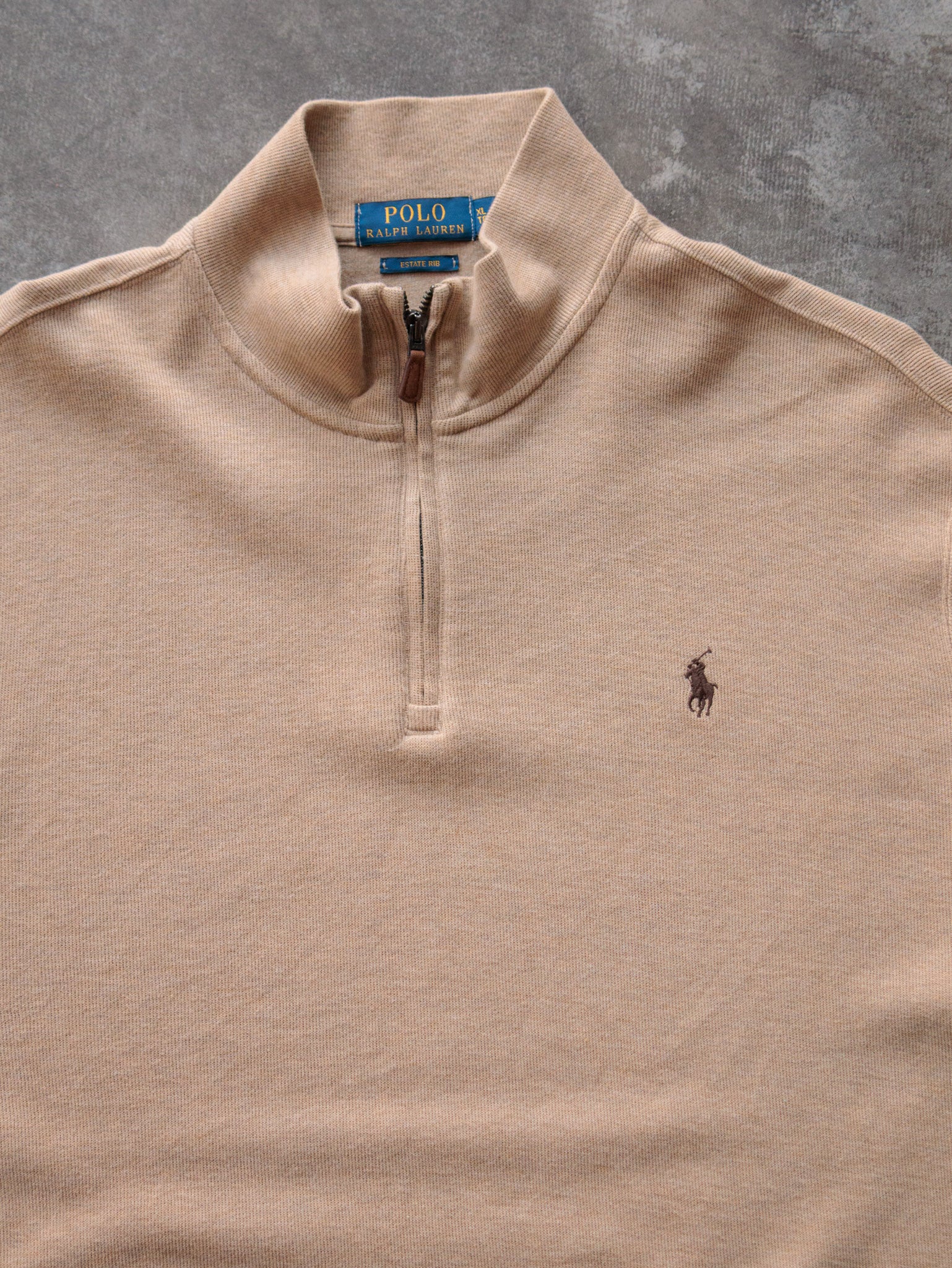 Vintage Tan Polo Ralph Lauren Knit Quarter Zip (XL)