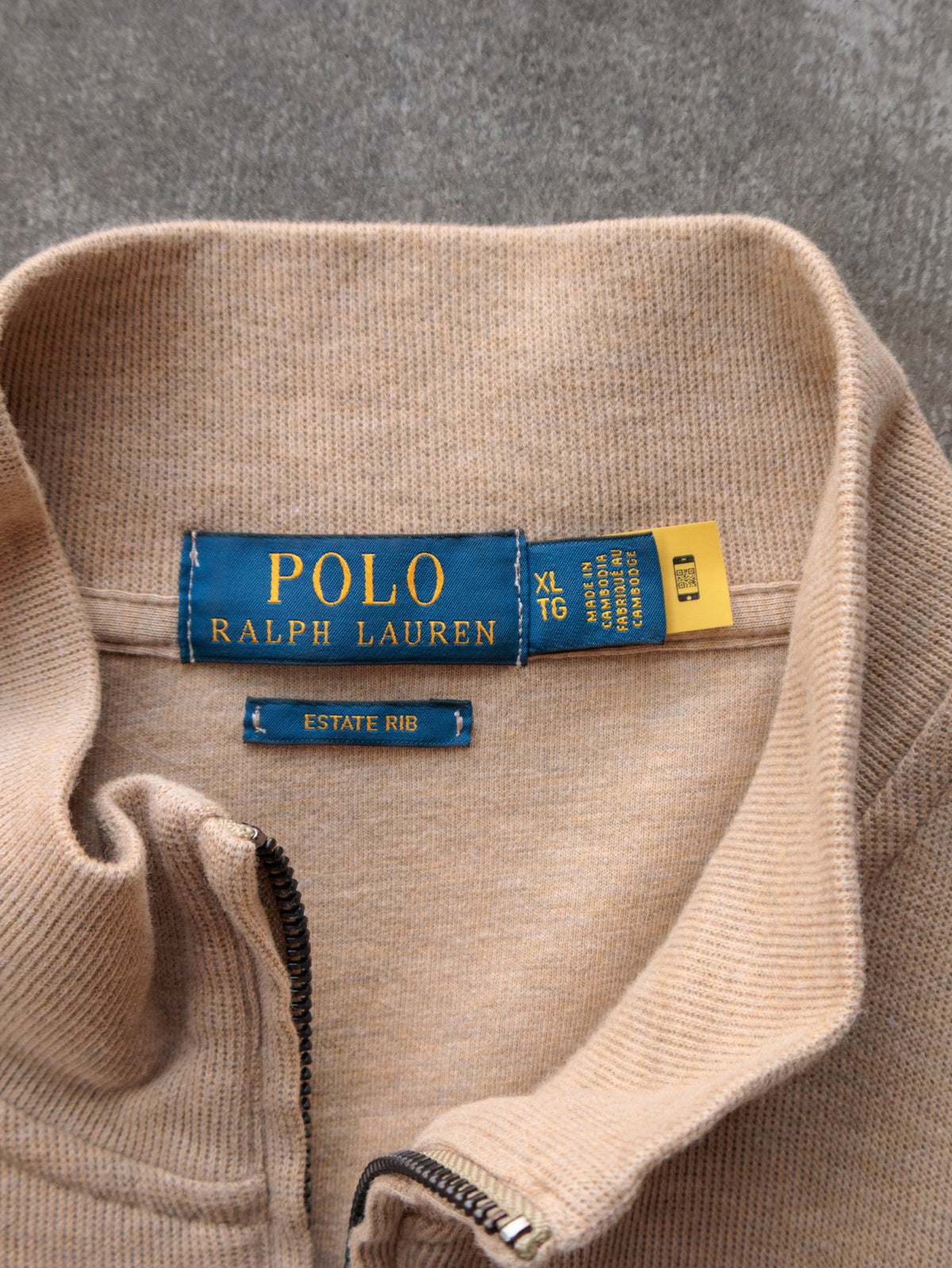 Vintage Tan Polo Ralph Lauren Knit Quarter Zip (XL)