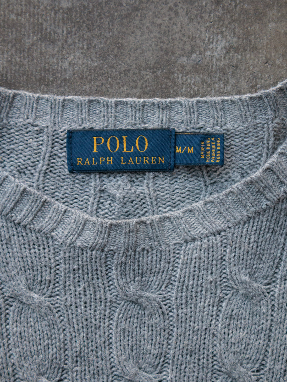Vintage Grey Polo Ralph Lauren Cable Knit Sweater (M)