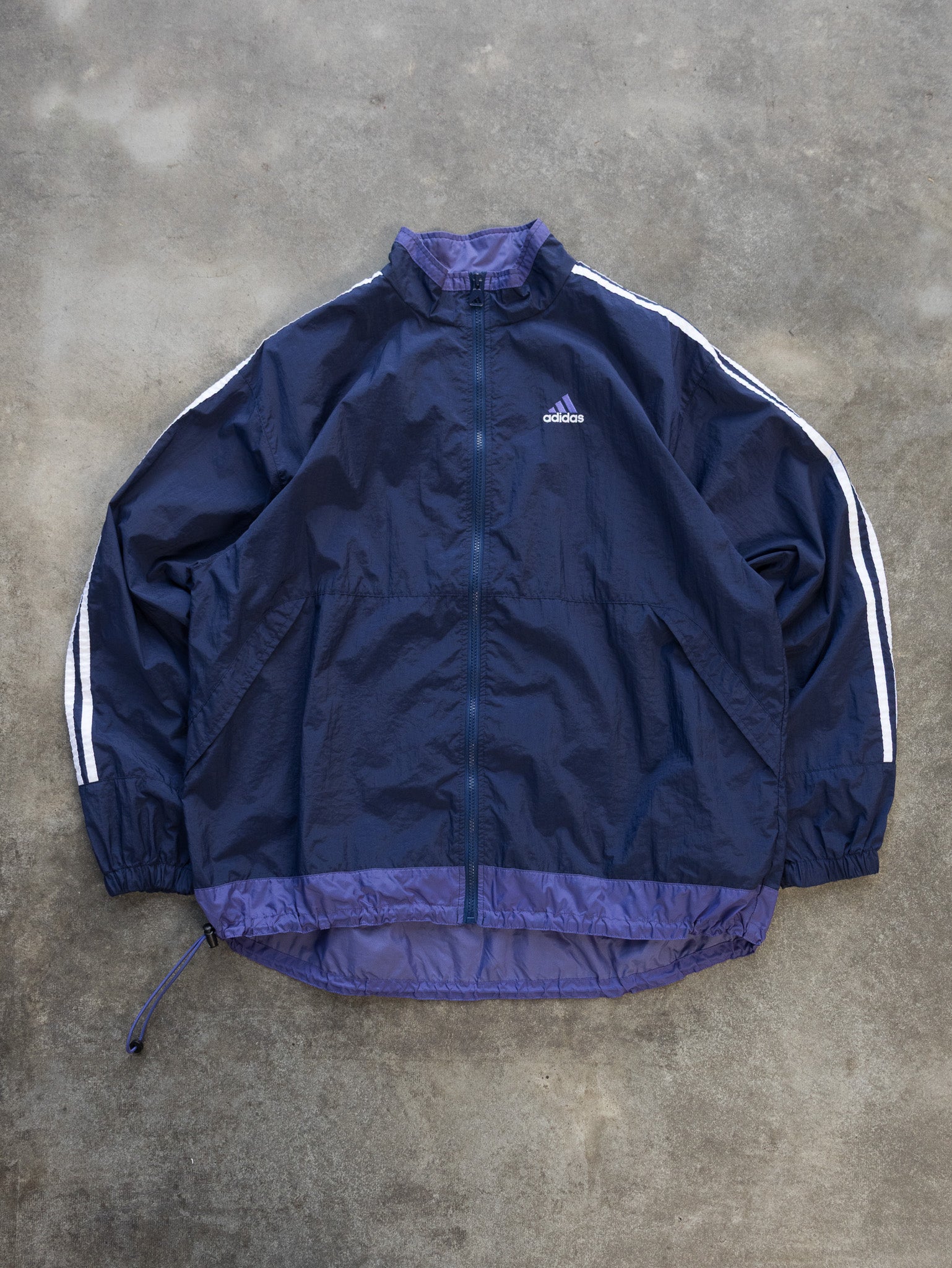 Vintage Navy Adidas 3-Stripe Windbreaker (XL)