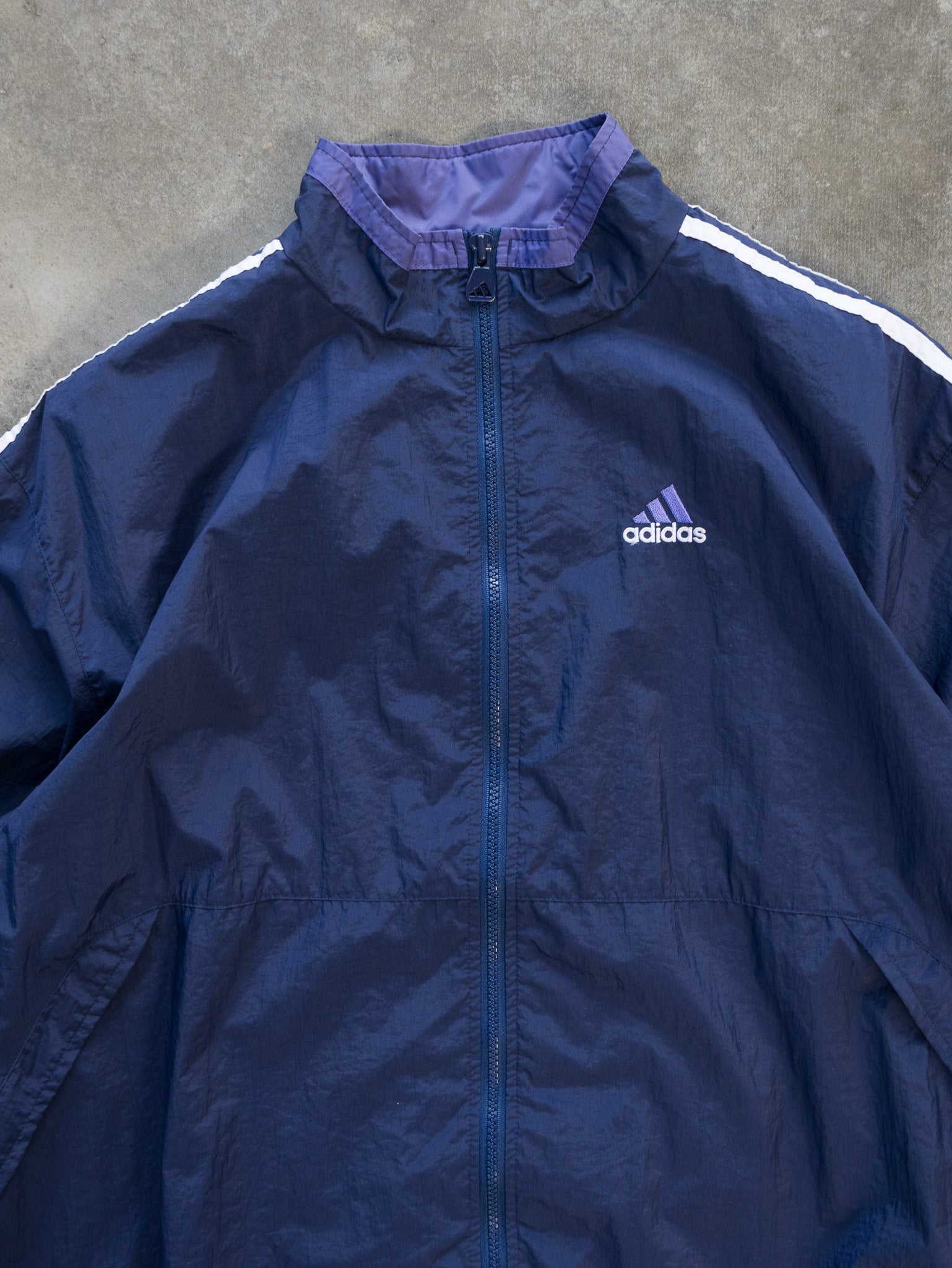 Vintage Navy Adidas 3-Stripe Windbreaker (XL)