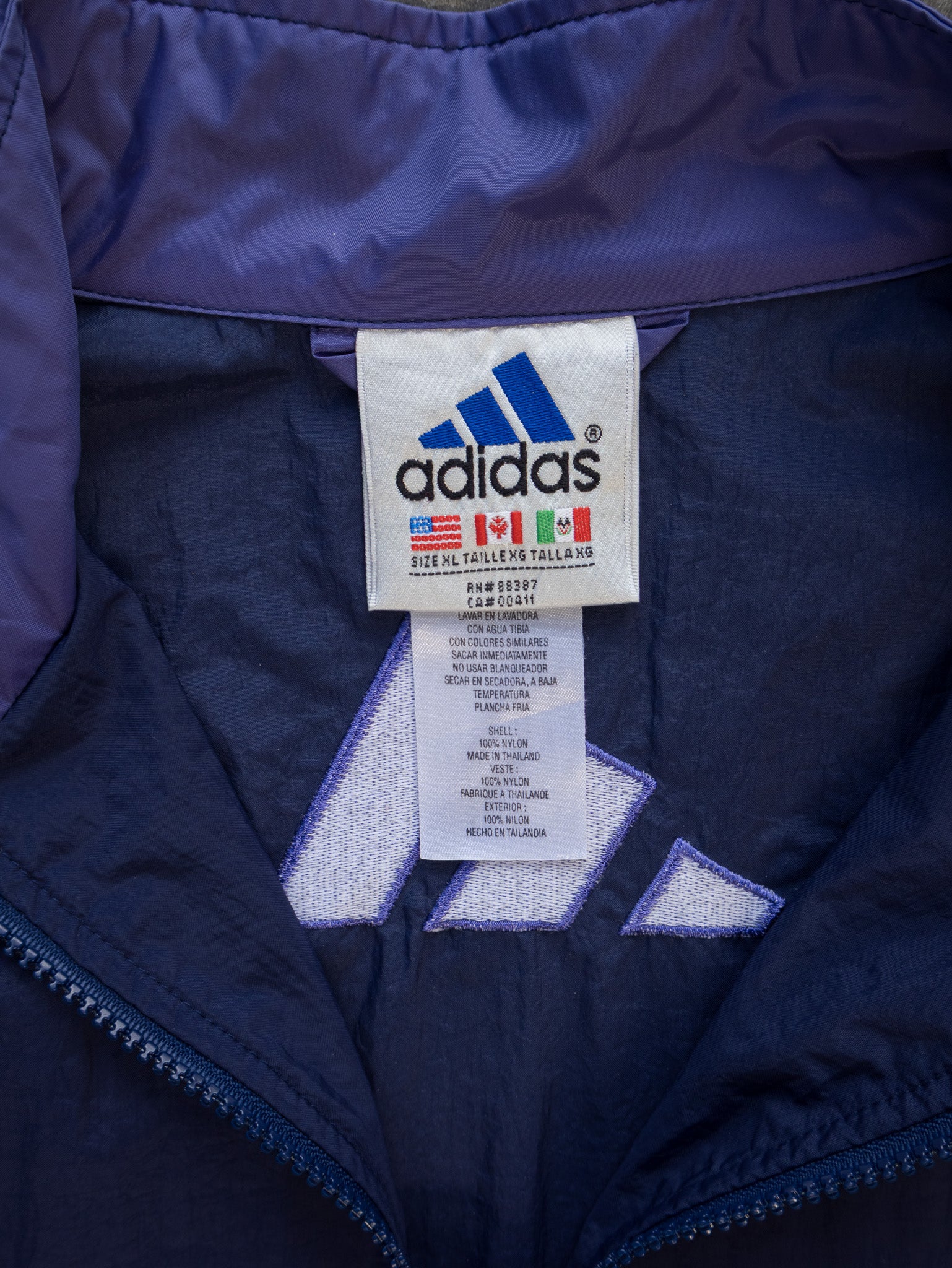 Vintage Navy Adidas 3-Stripe Windbreaker (XL)