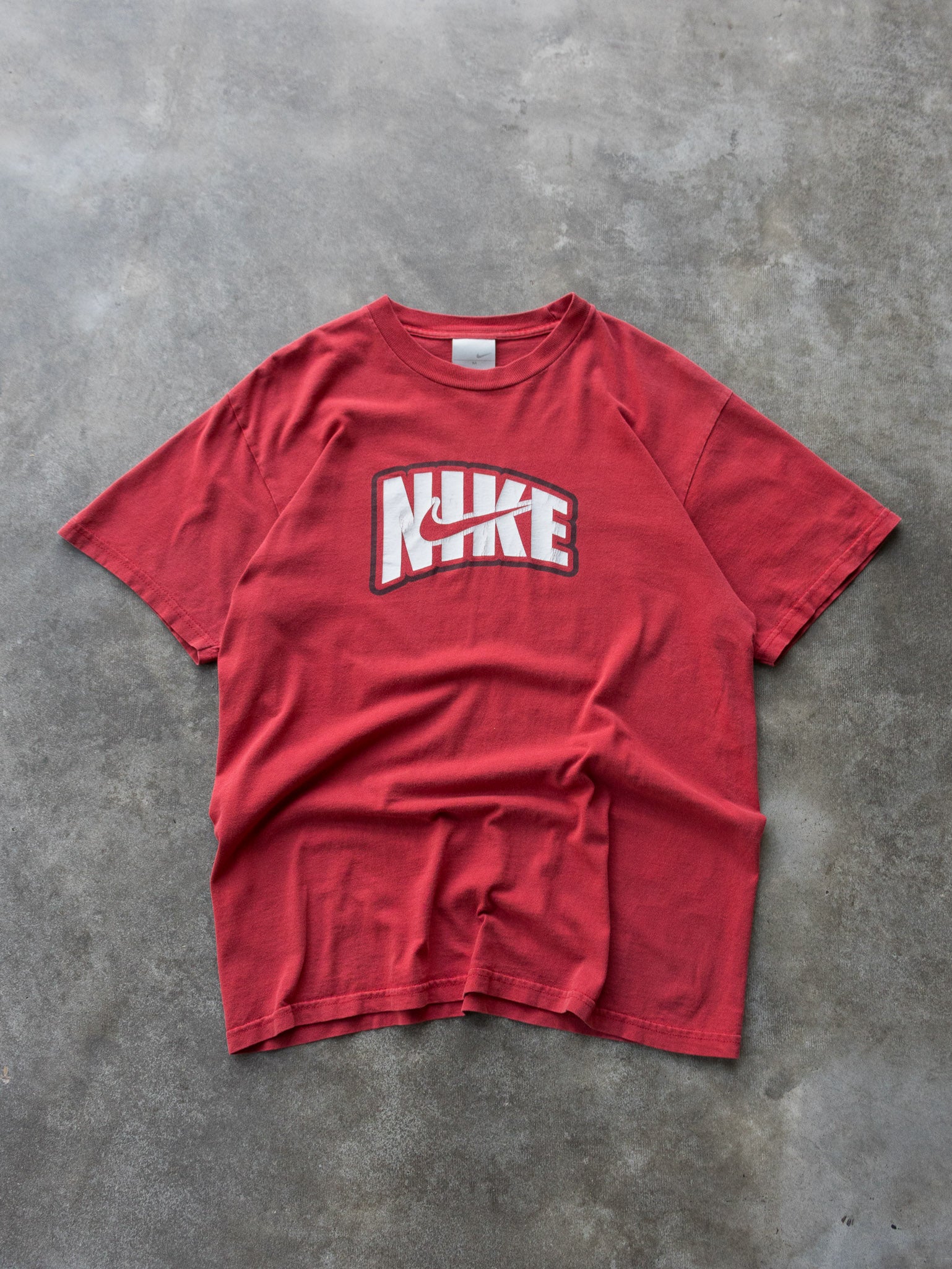 Vintage 00s Red Nike Bubble Logo Graphic Tee (M)