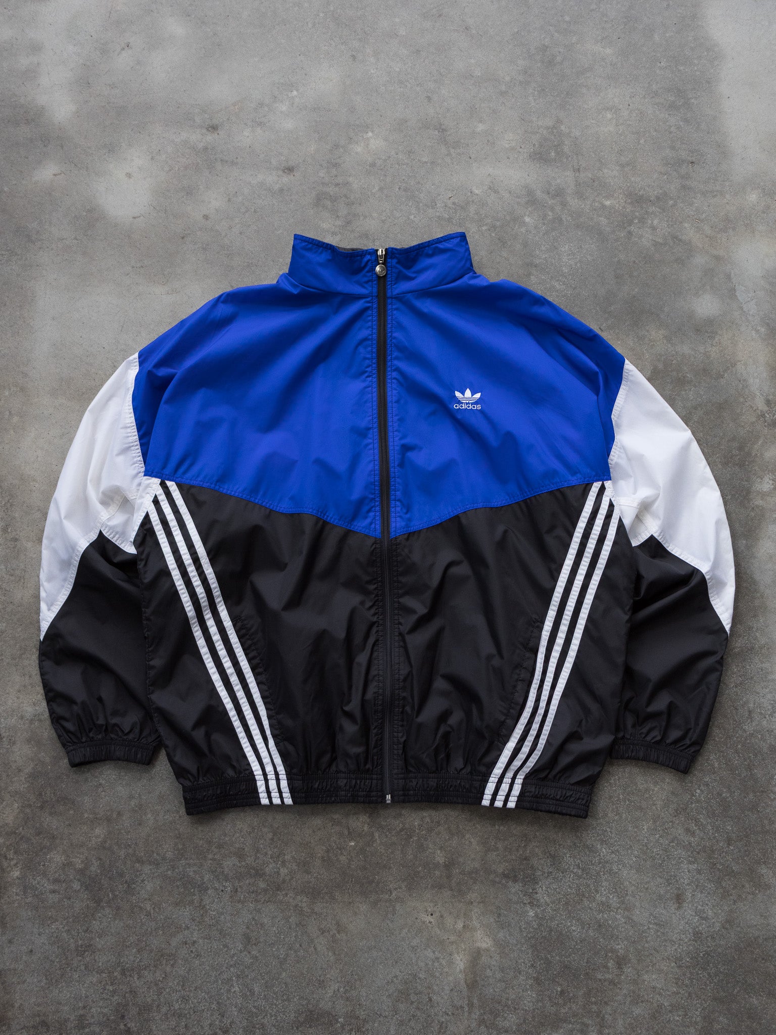 Vintage Blue Adidas 3-Stripe Windbreaker Jacket (XL)