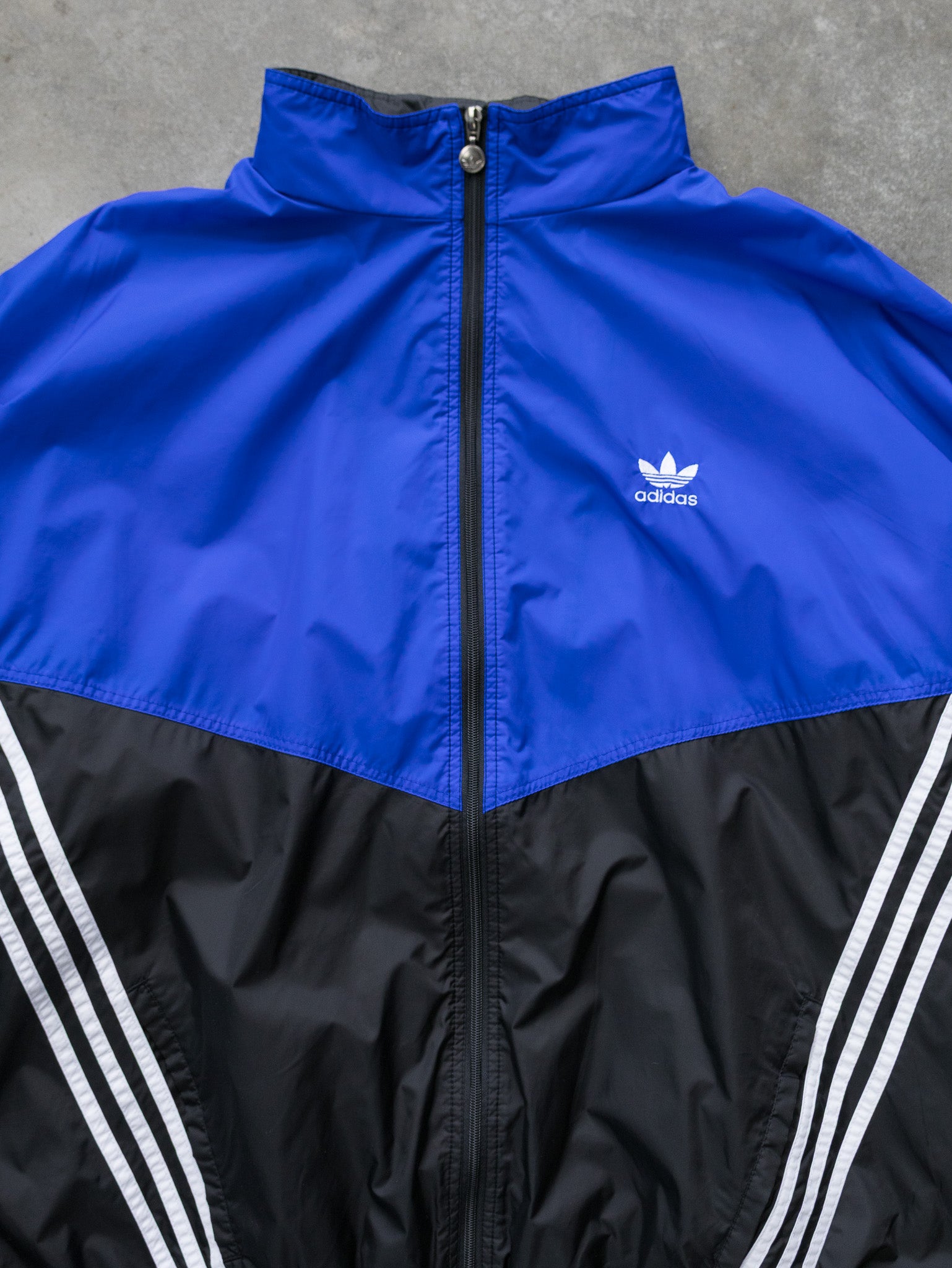 Vintage Blue Adidas 3-Stripe Windbreaker Jacket (XL)