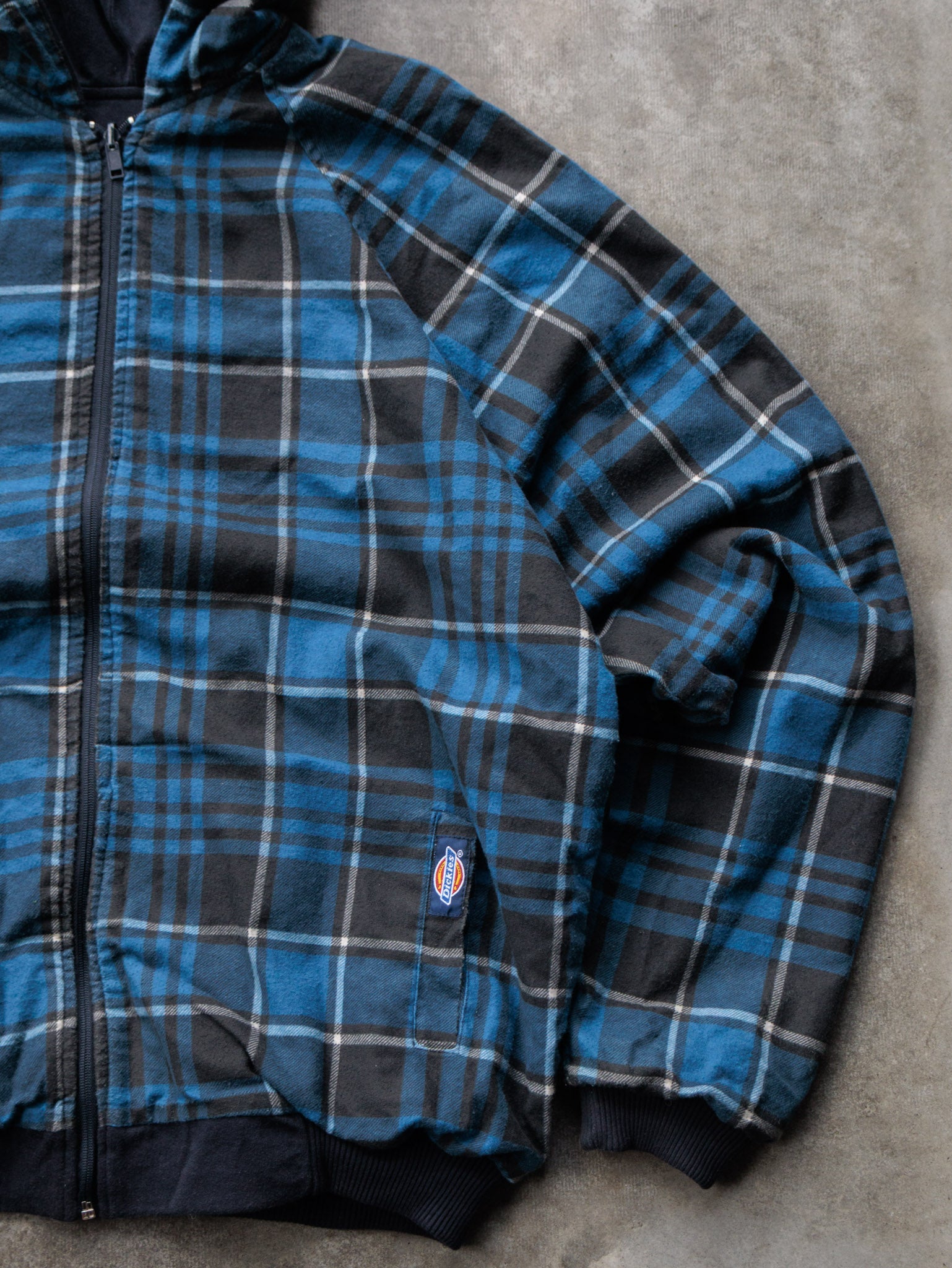 Vintage Navy & Blue Plaid Dickies Reversible Flannel Jacket (XL)