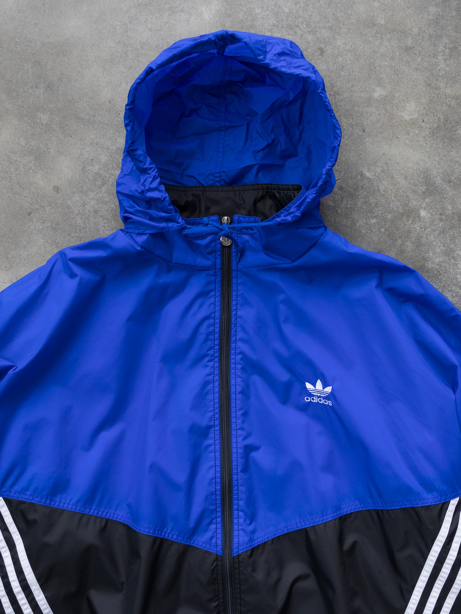 Vintage Blue Adidas 3-Stripe Windbreaker Jacket (XL)