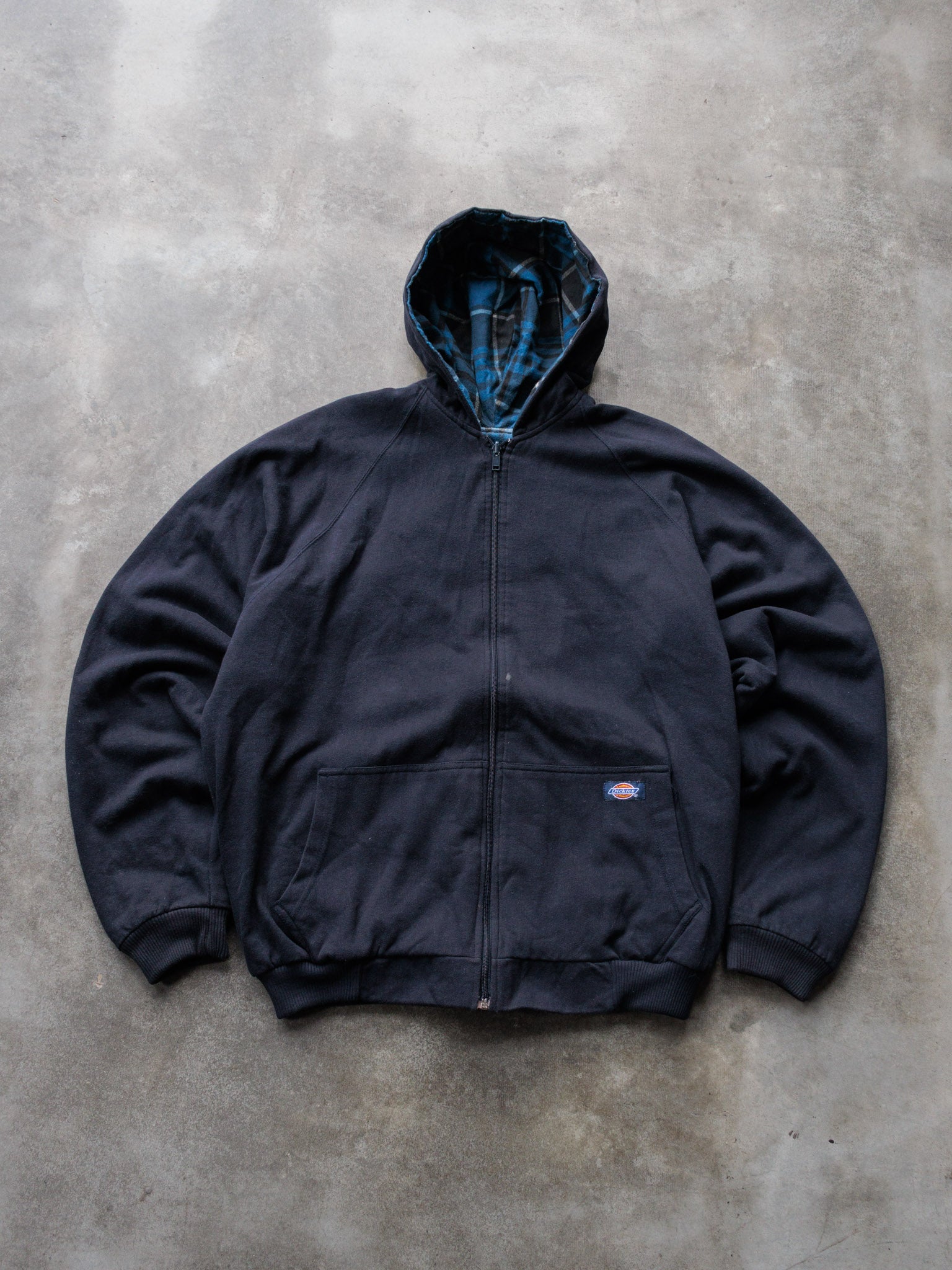 Vintage Navy & Blue Plaid Dickies Reversible Flannel Jacket (XL)