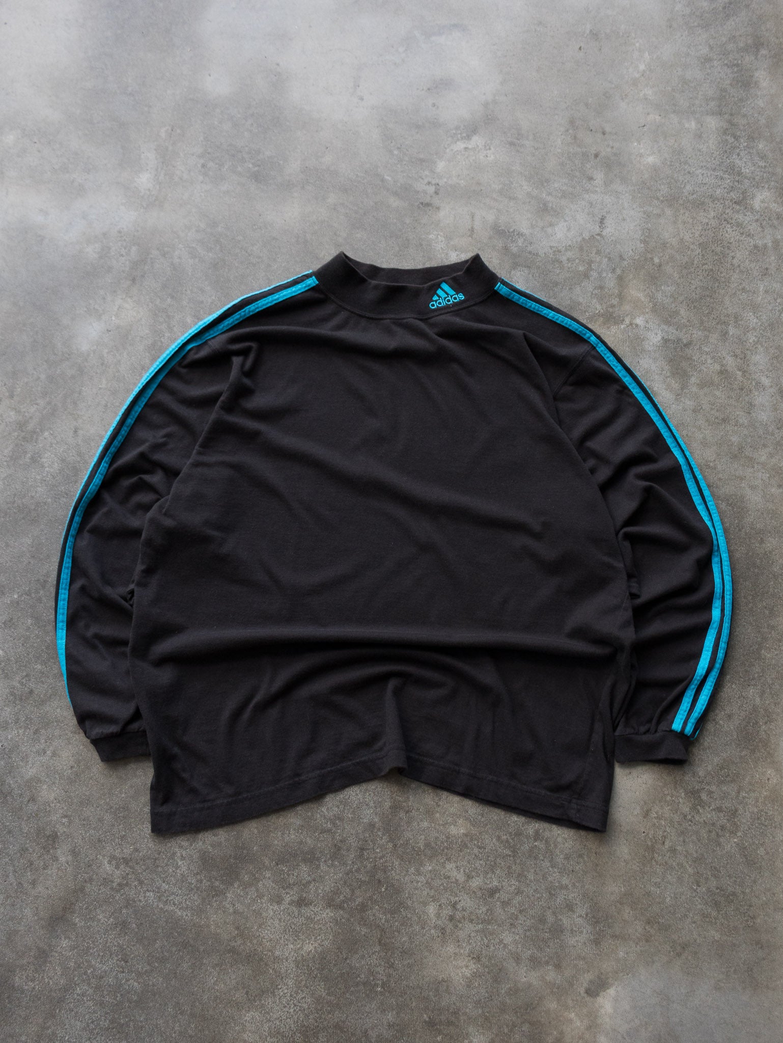 Vintage 90s Black & Teal Adidas Mock Neck Long Sleeve (L)