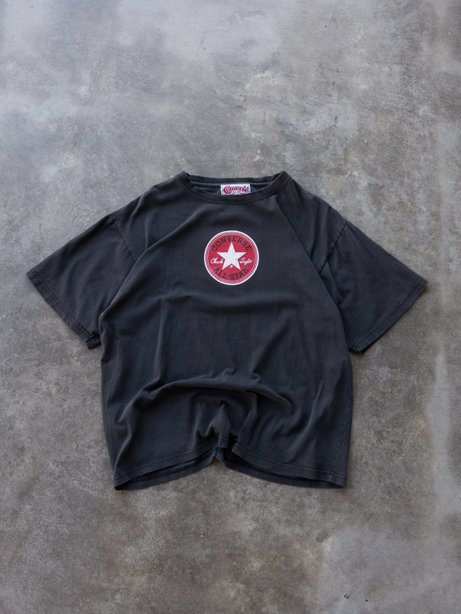 Vintage 90s Faded Black Converse All Star Graphic Tee (L)