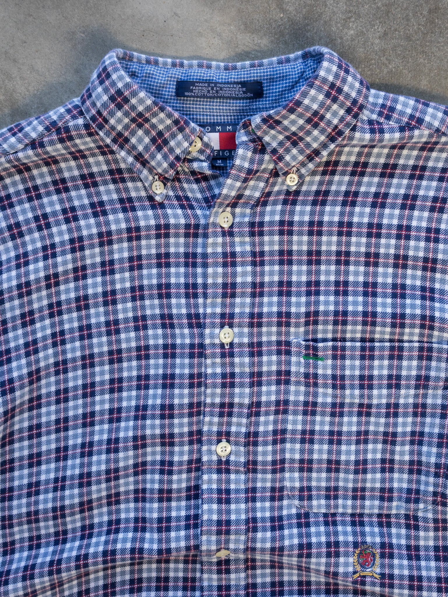 Vintage Navy Red Plaid Tommy Hilfiger Flannel Shirt (M)