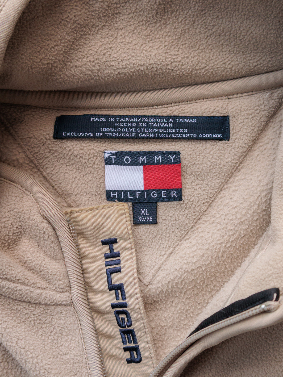Vintage 90s Beige Tommy Hilfiger Fleece Quarter Zip (XL)