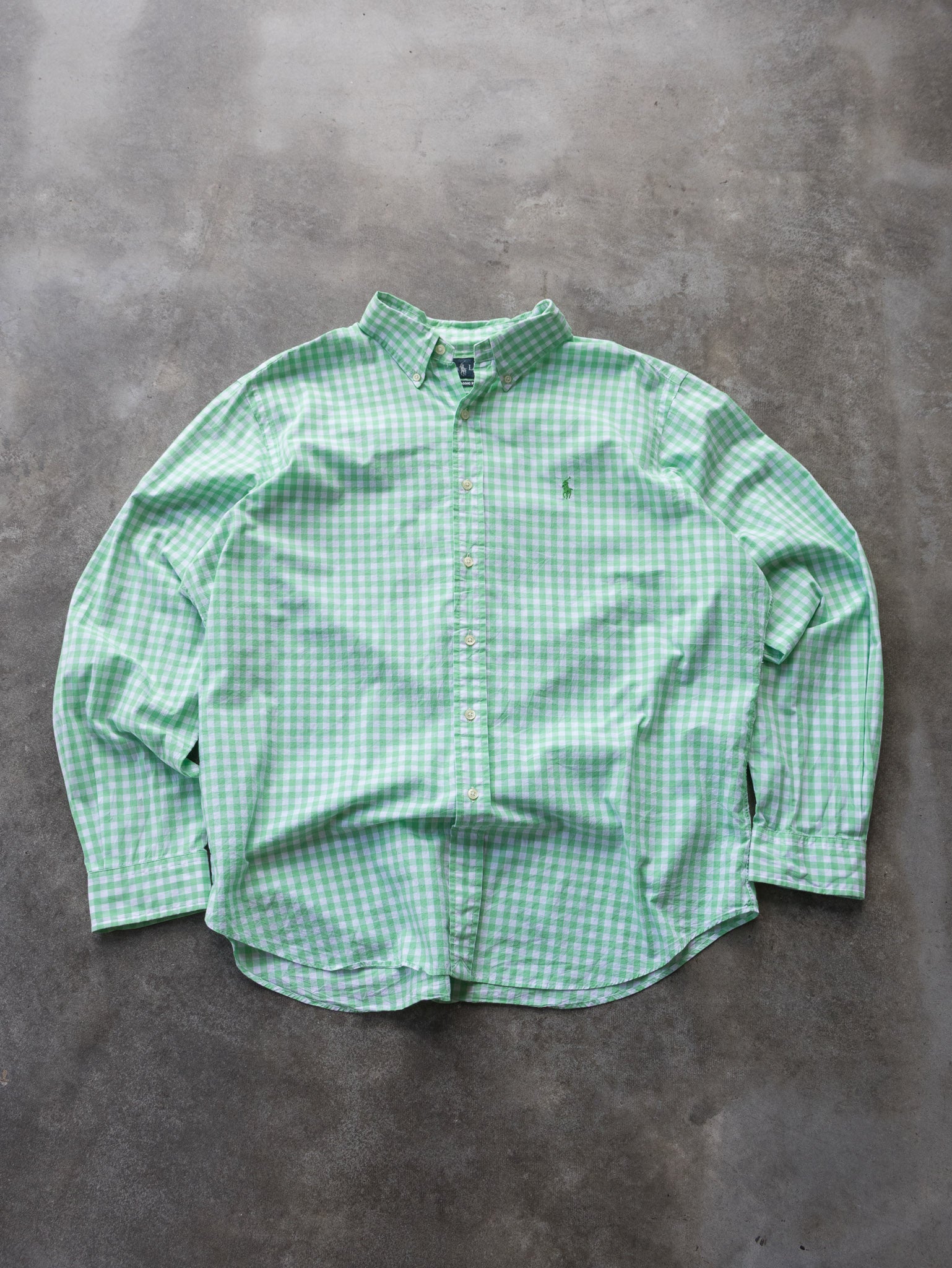 Vintage Green & White Ralph Lauren Gingham Check Shirt (XL)