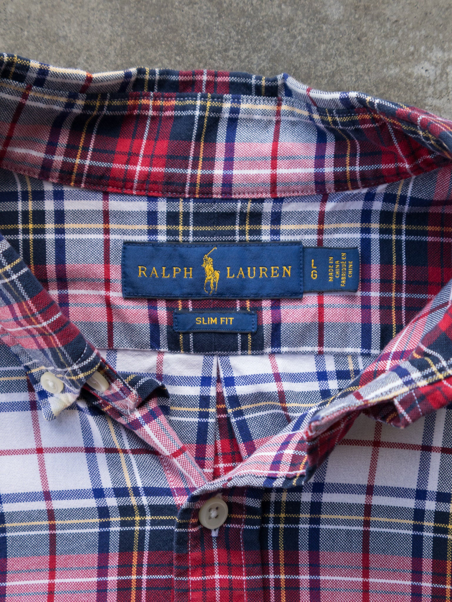 Vintage Red & Navy Ralph Lauren Plaid Shirt (L)