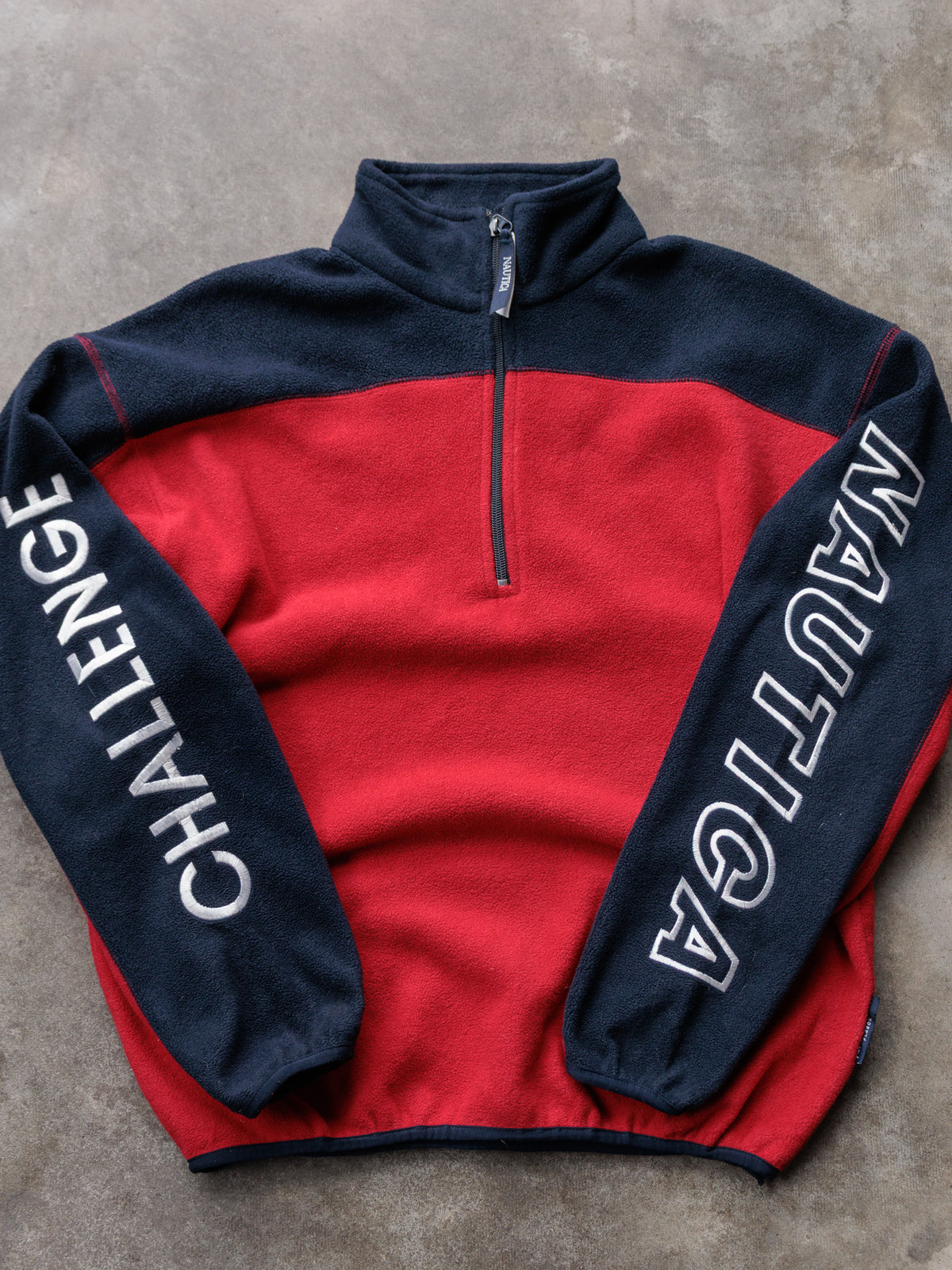 Vintage 90s Red Nautica Colourblock Fleece Quarter Zip (M)
