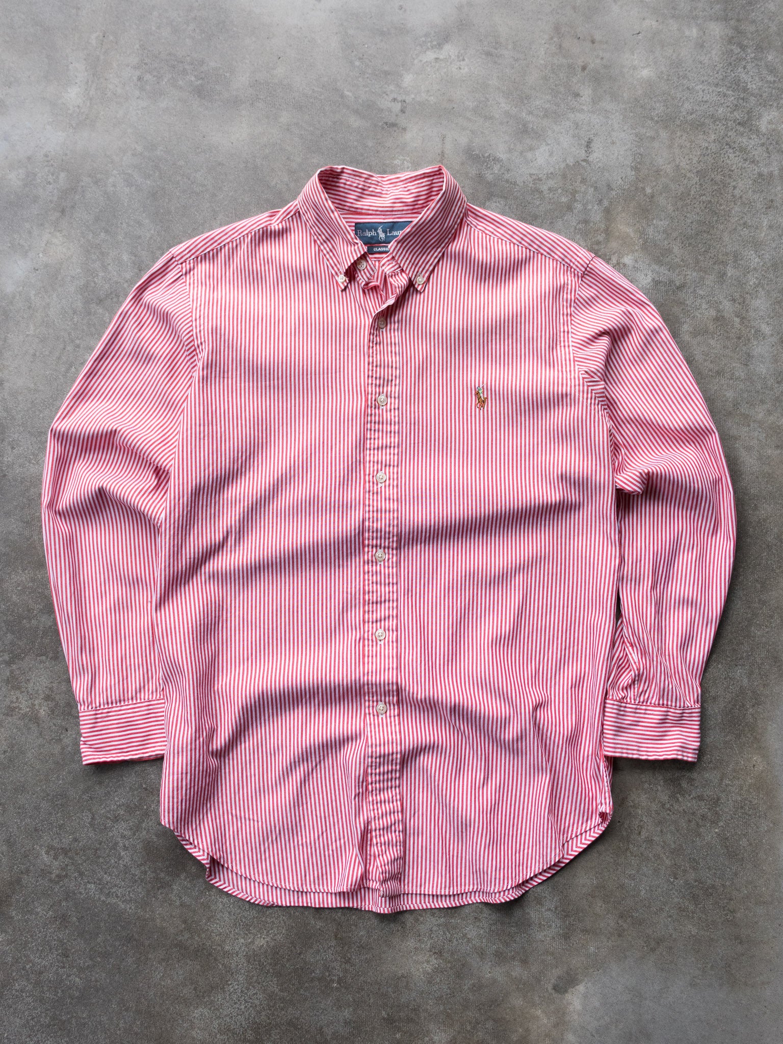 Vintage Red & White Ralph Lauren Striped Shirt (M)