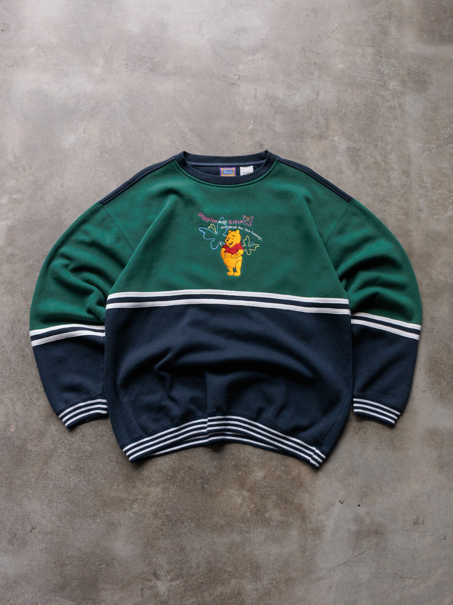 Vintage 90s Navy Disney Winnie the Pooh Colourblock Sweatshirt (XL)