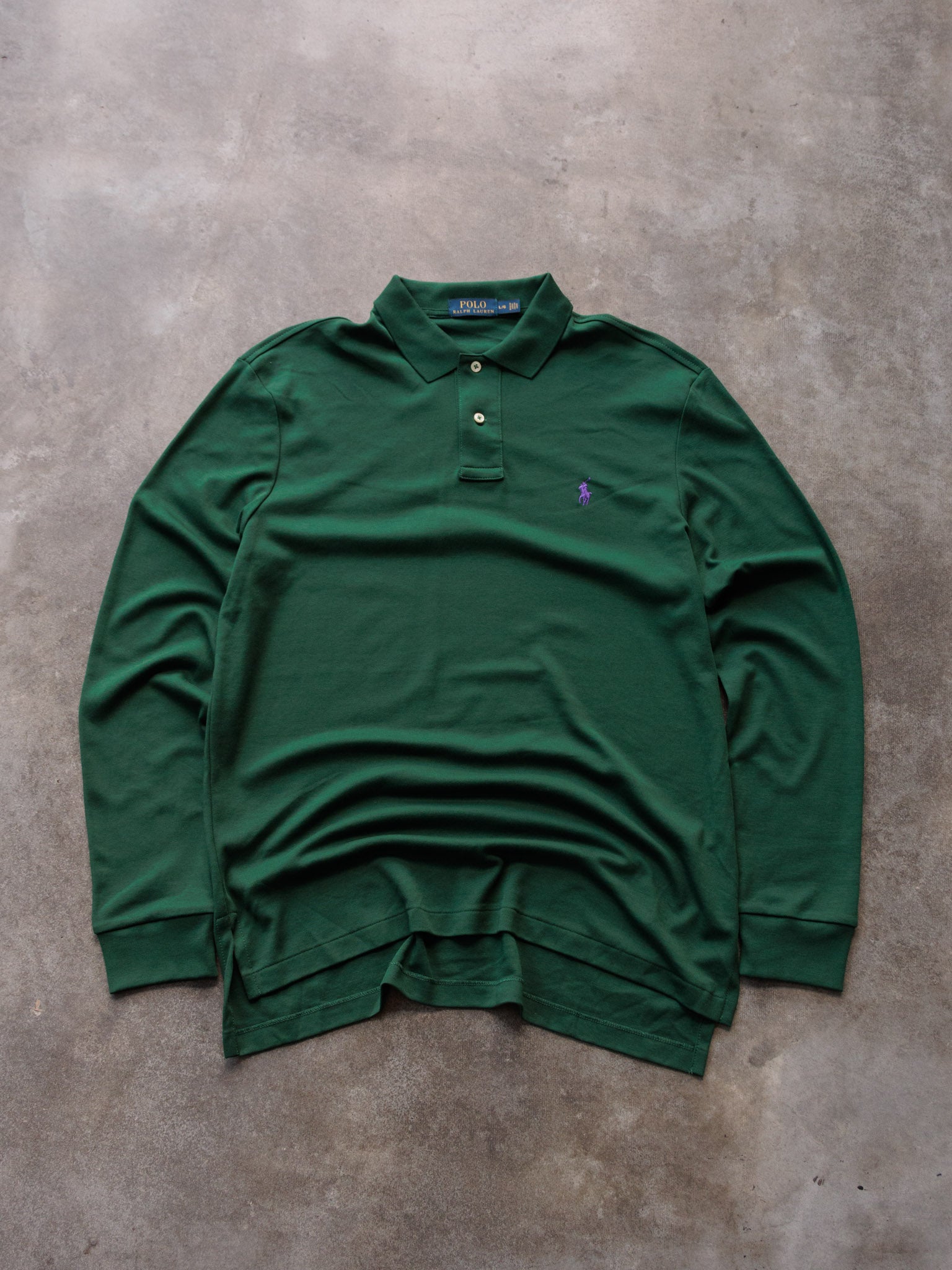 Vintage Green Polo Ralph Lauren Long Sleeve Polo Shirt (L)