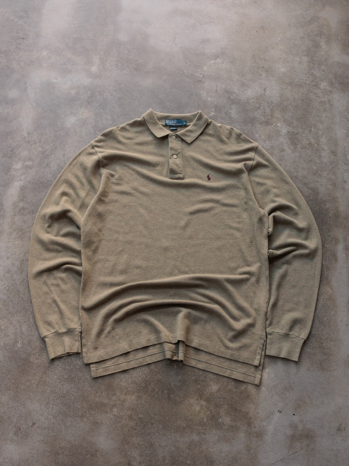 Vintage 00s Beige Polo Ralph Lauren Long Sleeve Polo Shirt (L)