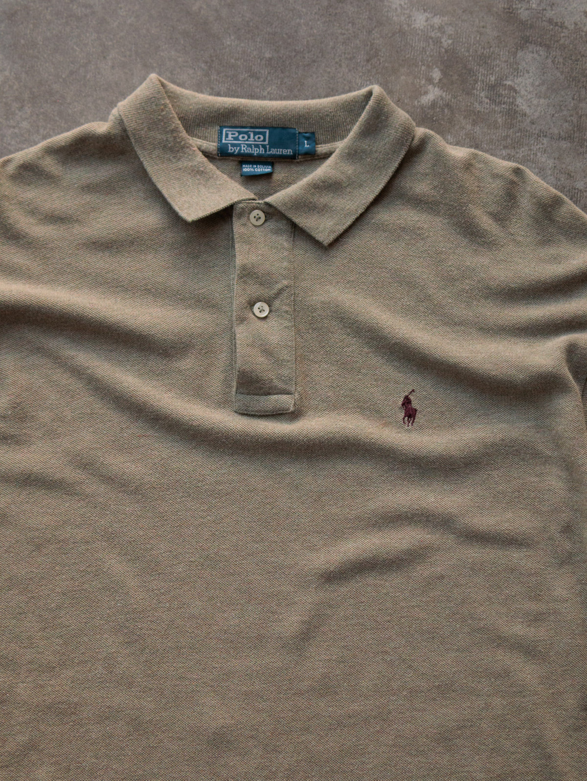 Vintage 00s Beige Polo Ralph Lauren Long Sleeve Polo Shirt (L)