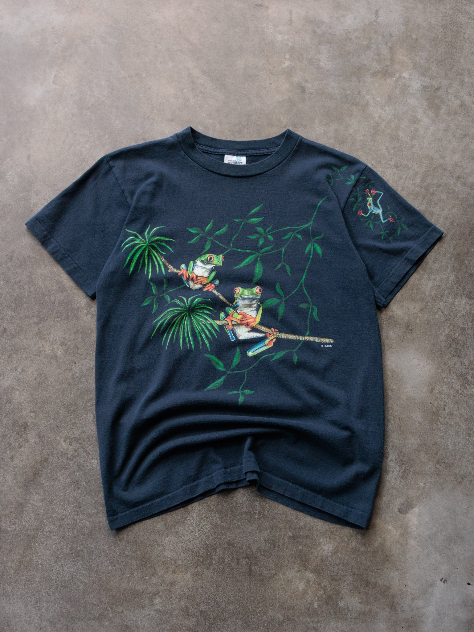 Vintage 90s Navy Natural Wonders Red-Eyed Tree Frog Tee (M)