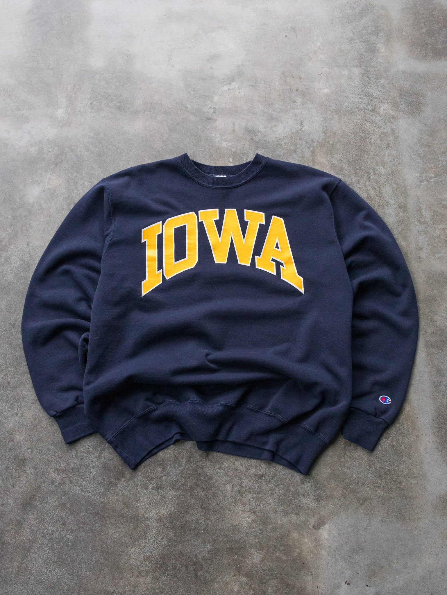 Vintage 90s Navy Champion Iowa Spell Out Sweatshirt (2XL)