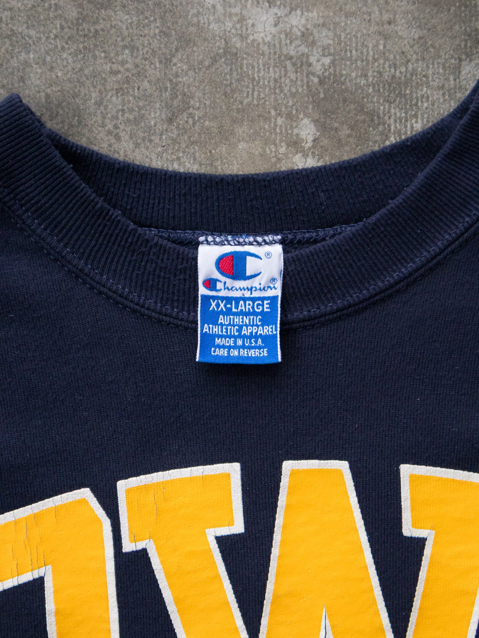 Vintage 90s Navy Champion Iowa Spell Out Sweatshirt (2XL)