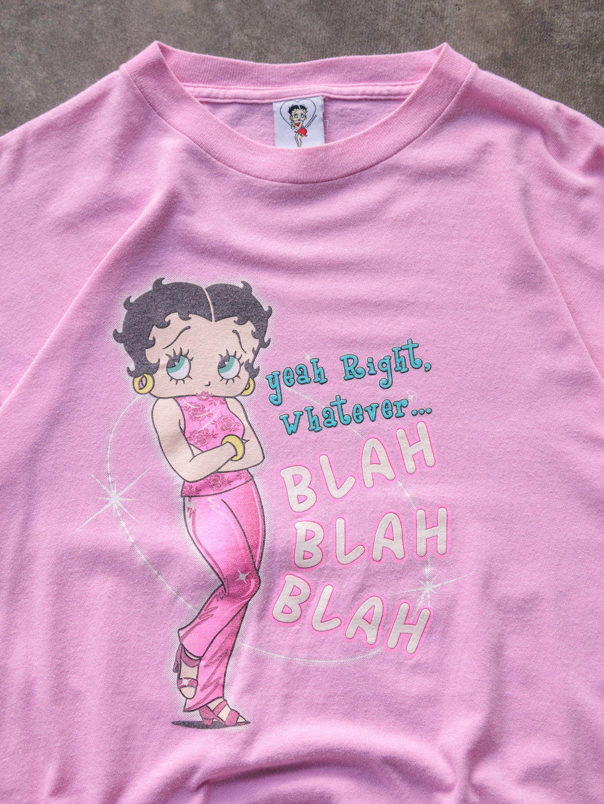 Vintage 00s Pink Betty Boop Blah Blah Blah Slogan Tee (M)