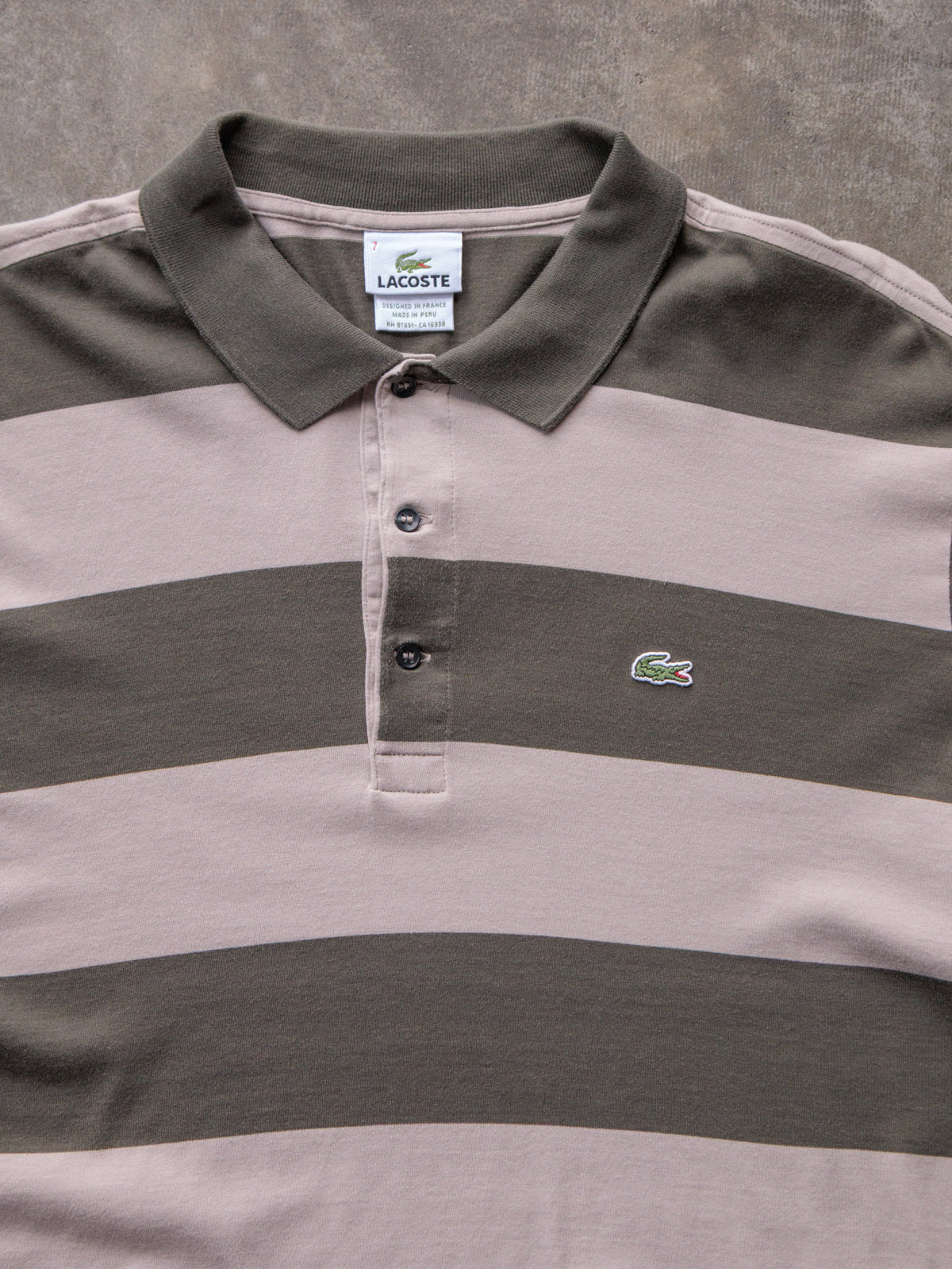 Vintage Green Striped Lacoste Long Sleeve Polo Shirt (2XL)