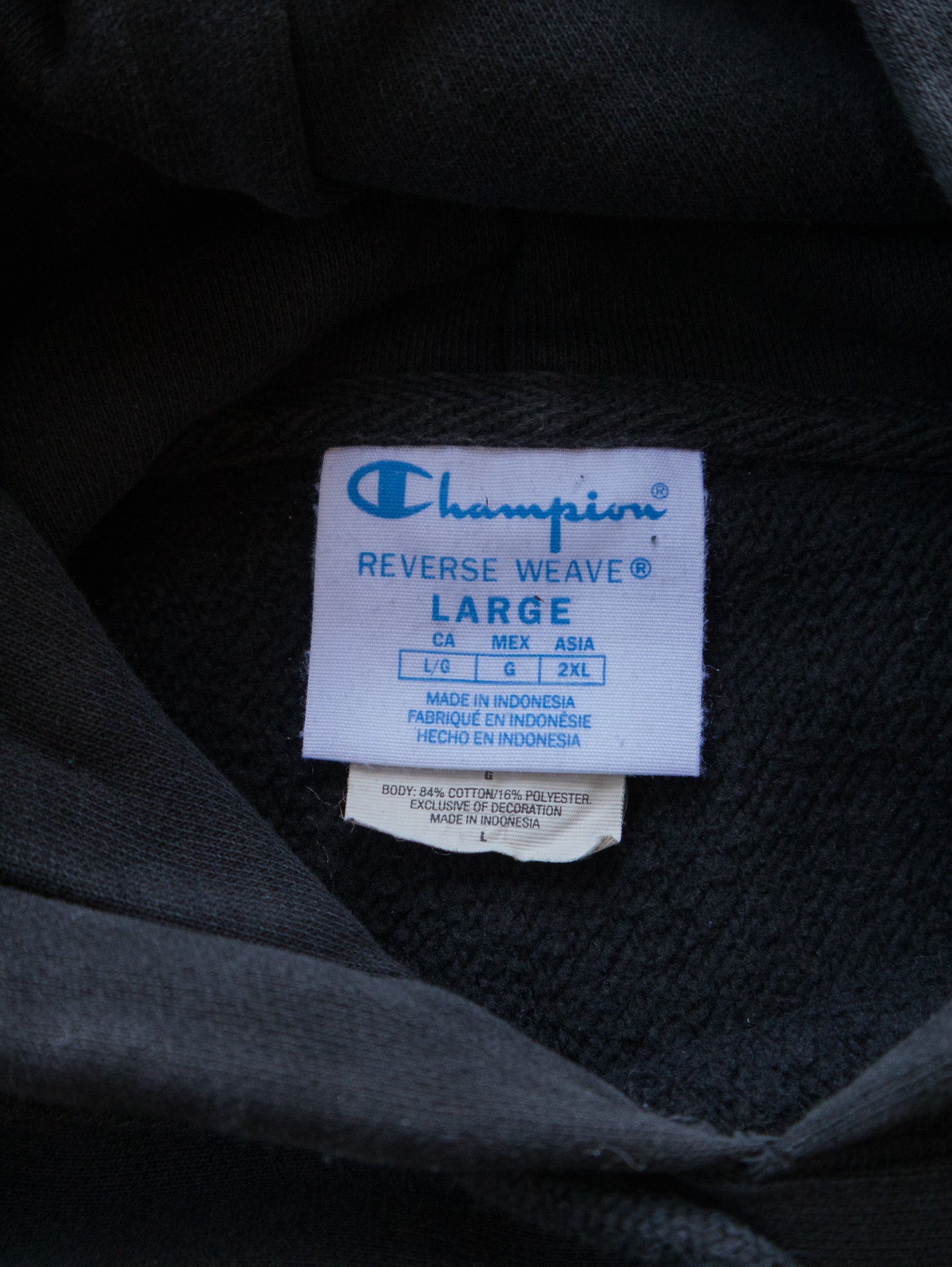 Vintage Black Champion Reverse Weave Hoodie (L)