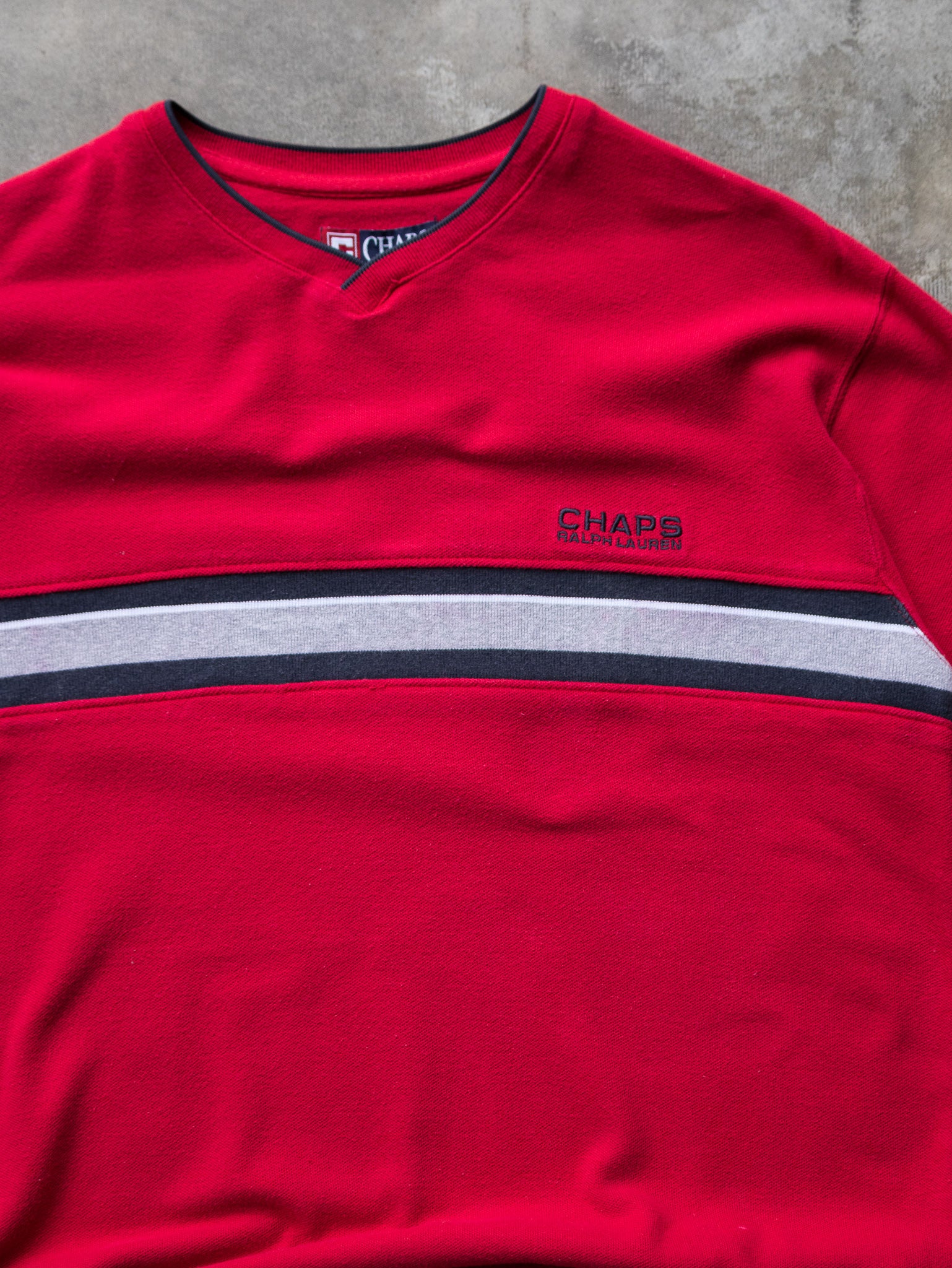 Vintage 00s Red Chaps Ralph Lauren Striped Tee (M)