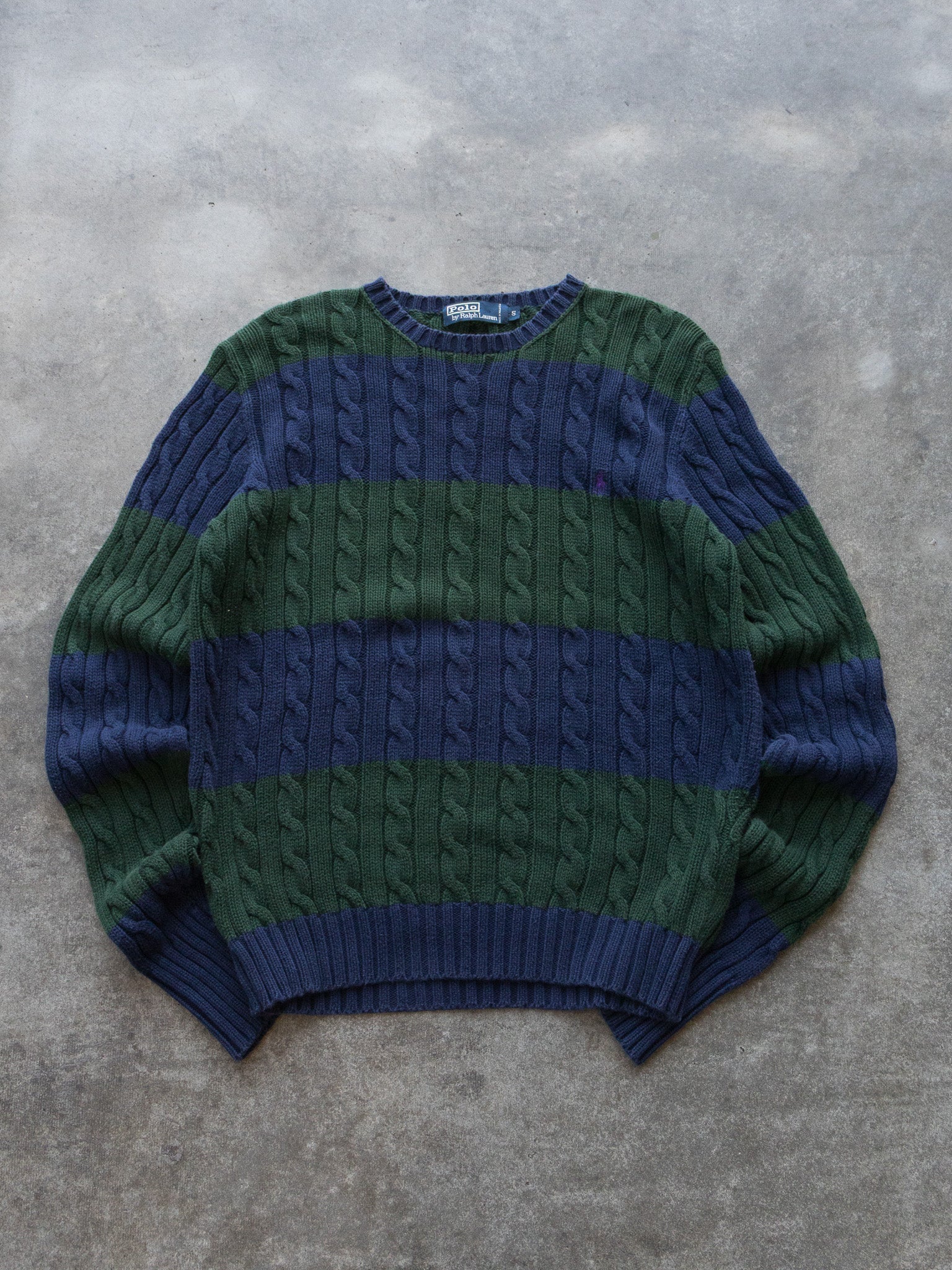 Vintage Ralph Lauren Navy and Green Cable Knit (S)