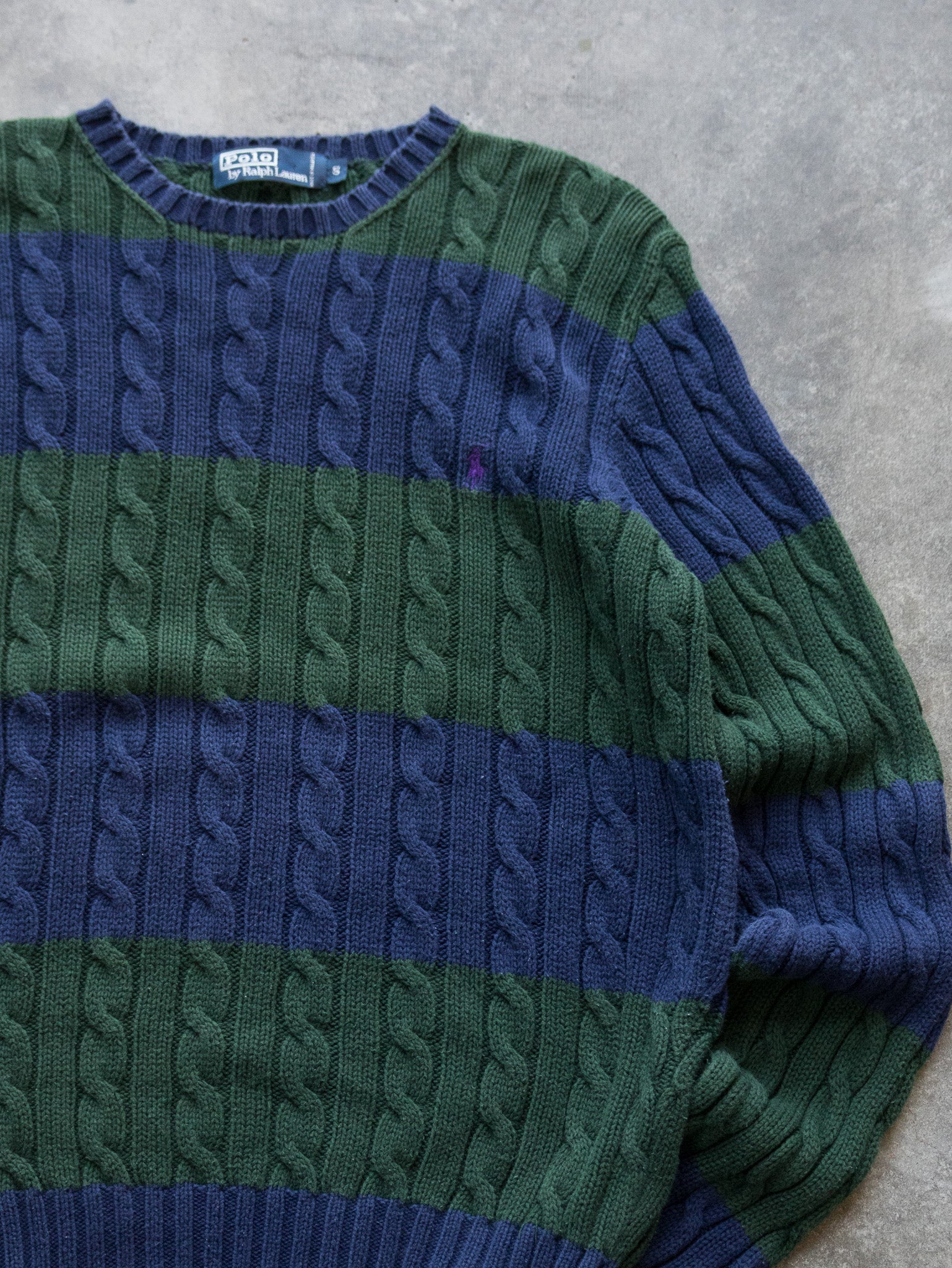 Vintage Ralph Lauren Navy and Green Cable Knit (S)