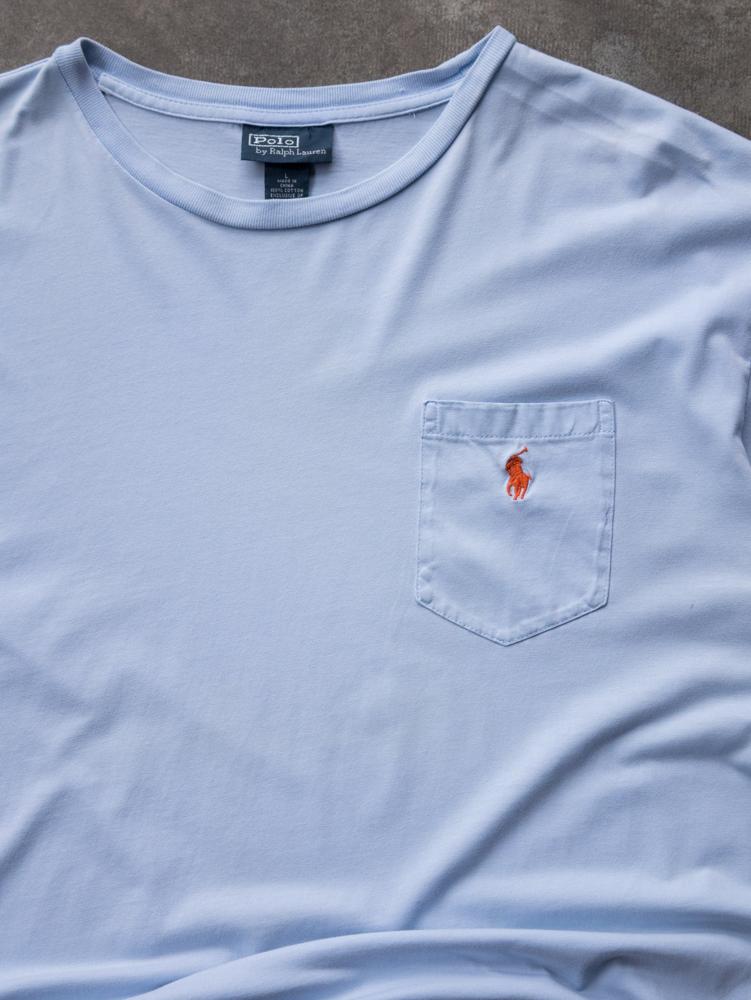 Vintage Light Blue Polo Ralph Lauren Pocket Tee (L)