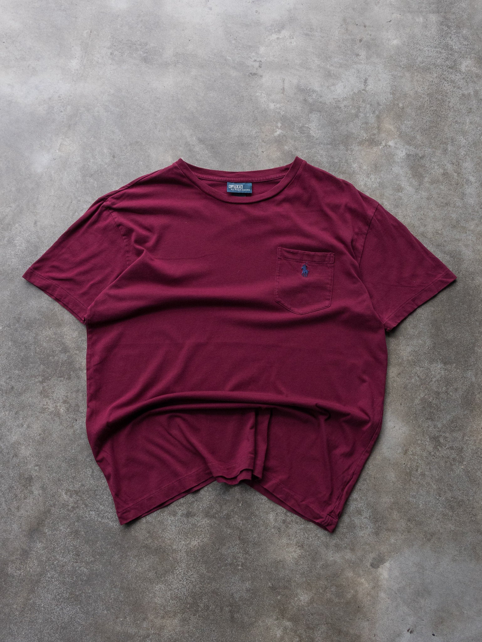 Vintage Burgundy Ralph Lauren Pocket Tee (M)
