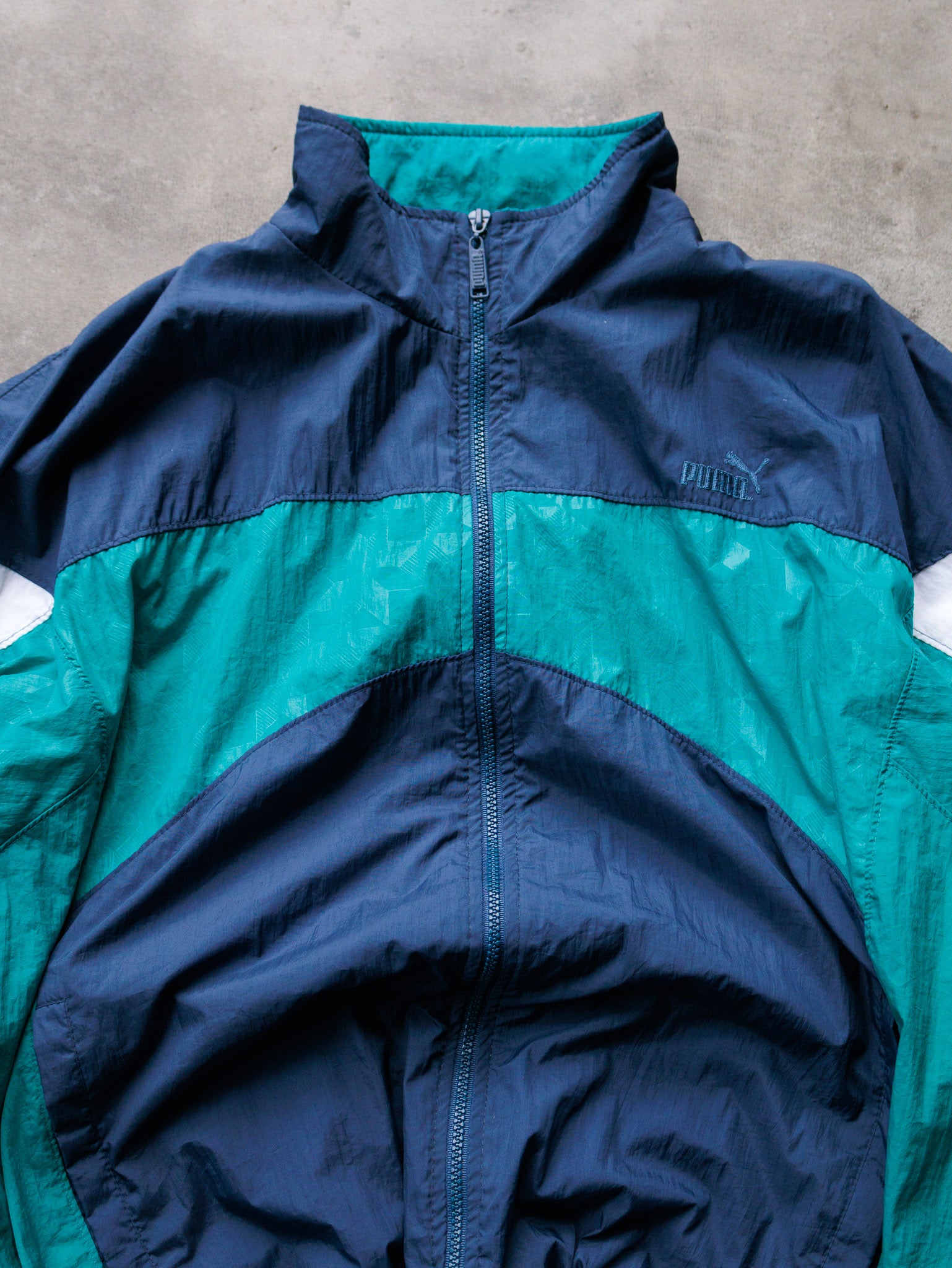 Vintage 90s Navy & Teal Puma Windbreaker (XL)