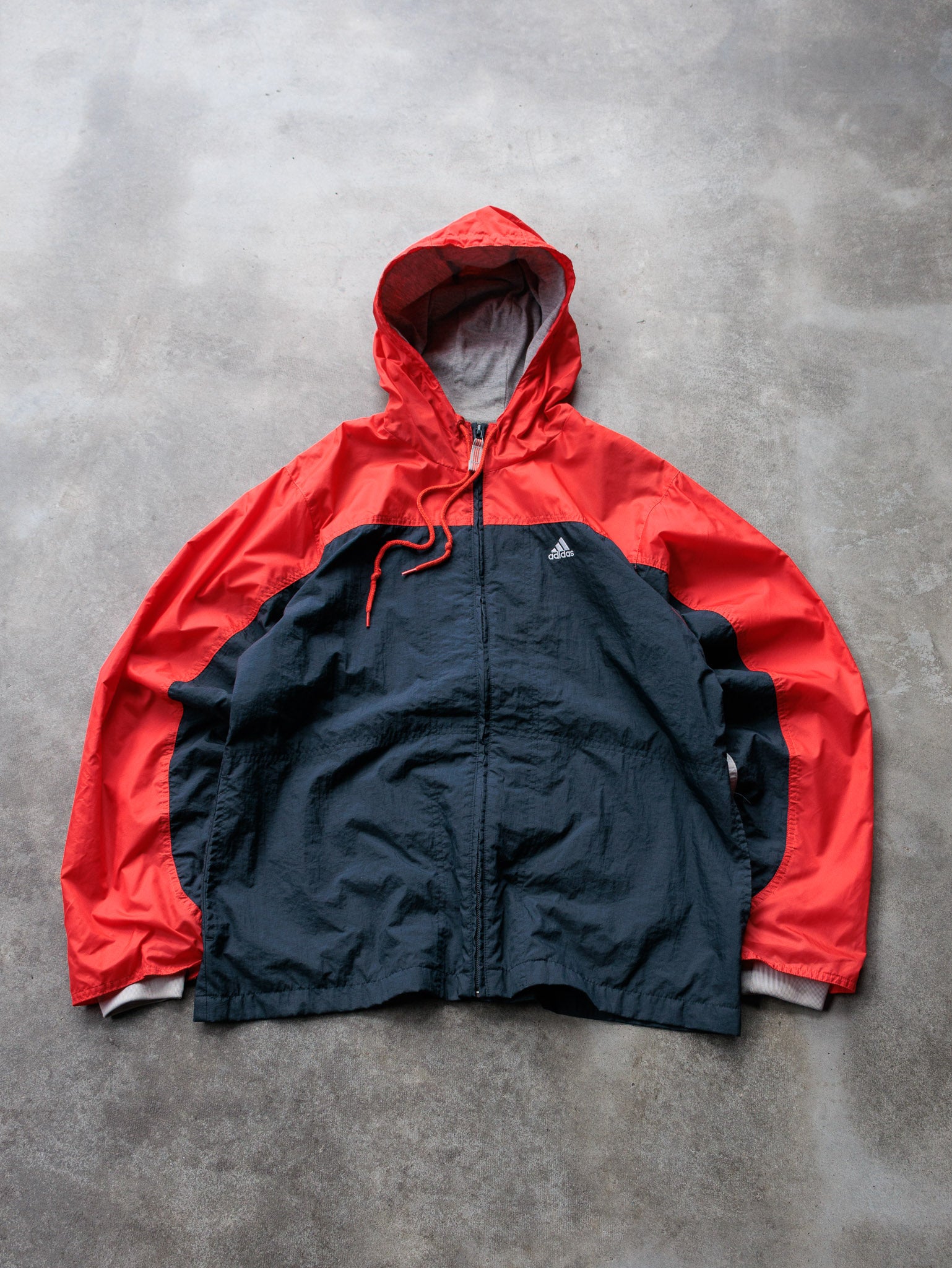 Vintage 90s Red & Navy Adidas Windbreaker Hoodie (L)
