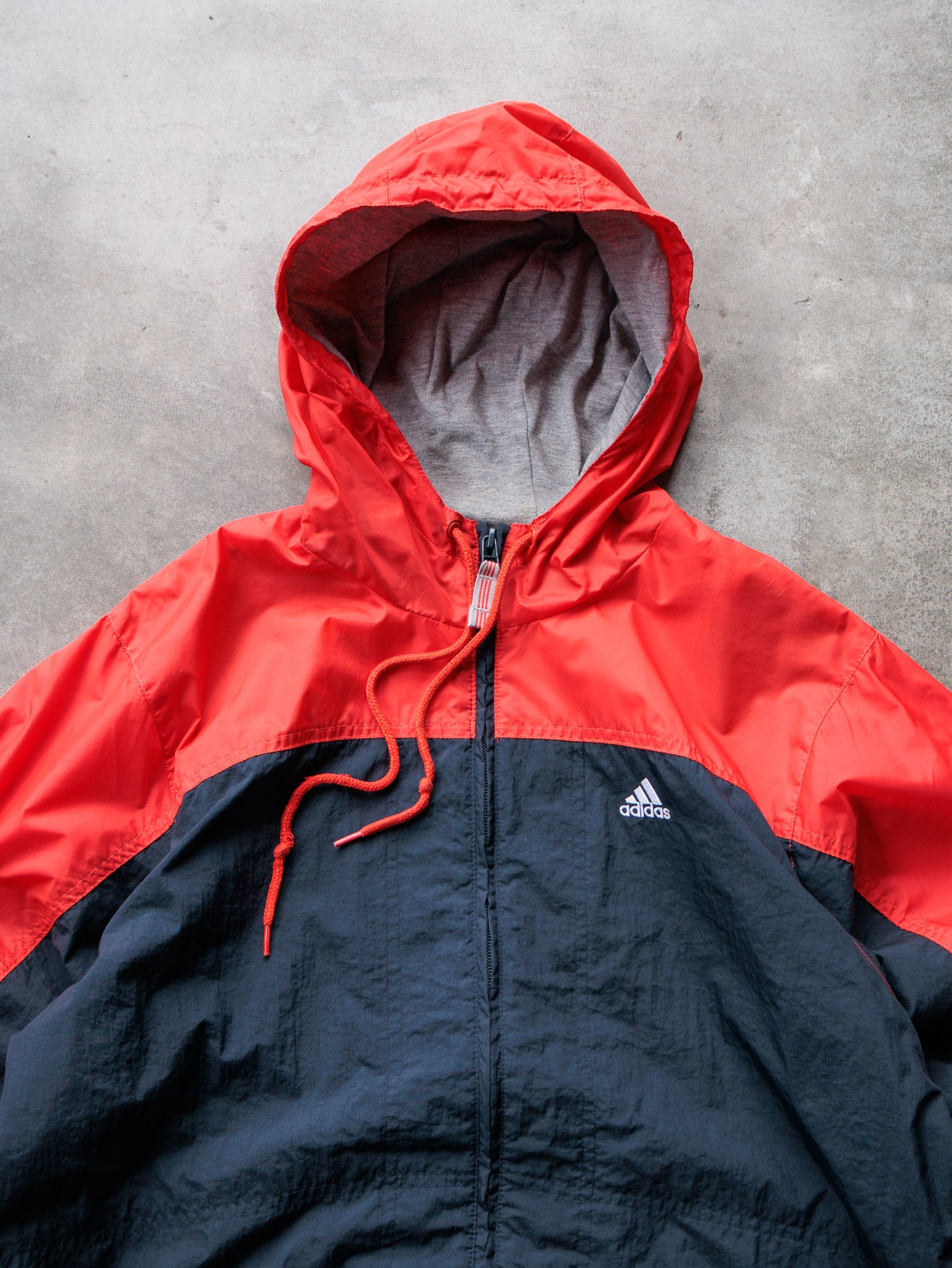 Vintage 90s Red & Navy Adidas Windbreaker Hoodie (L)
