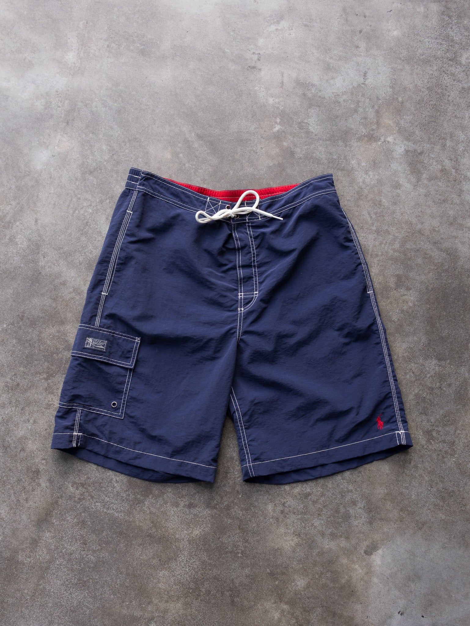 Vintage 90s Navy Polo by Ralph Lauren Swim Shorts (M)