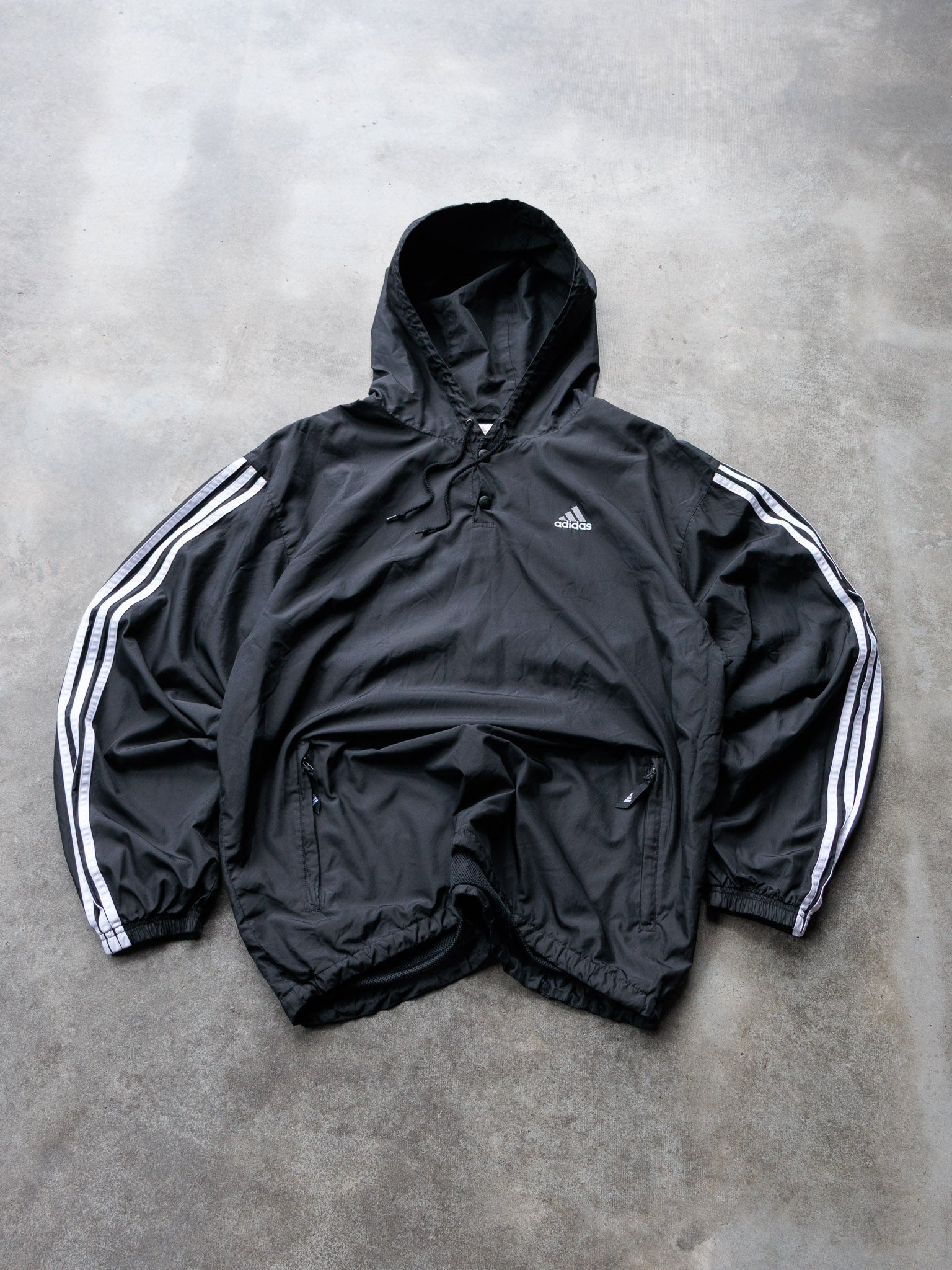 Vintage 00s Black Adidas Windbreaker Hoodie (L)
