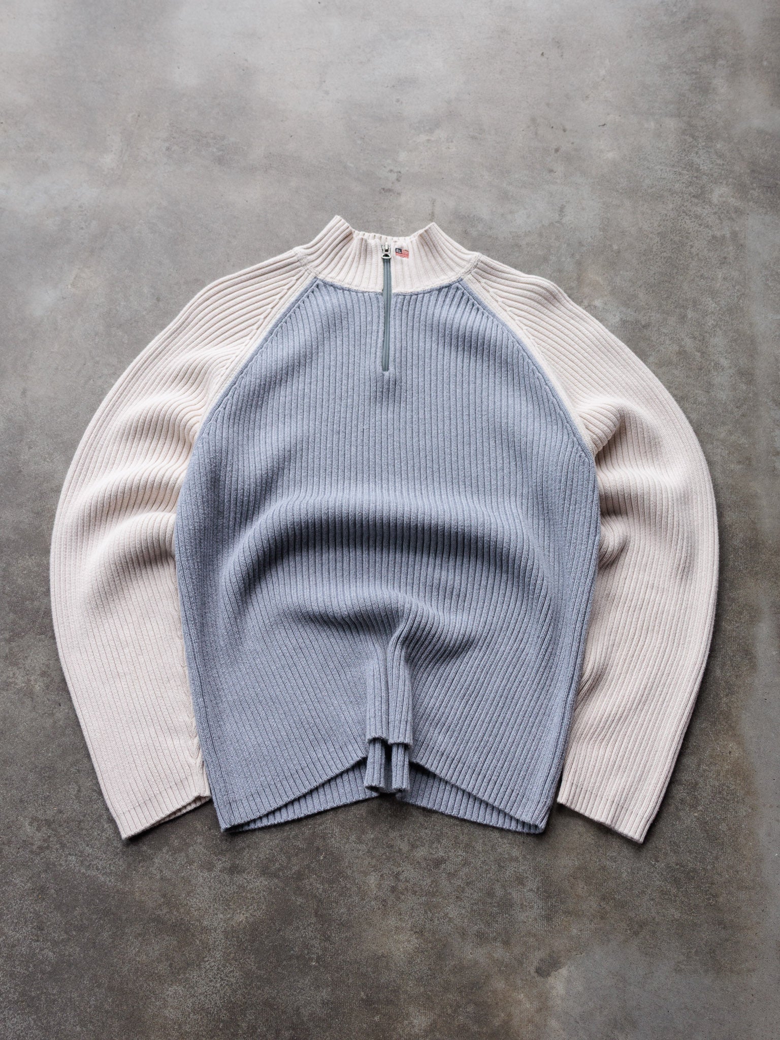 Vintage 00s Grey & Cream Ralph Lauren Quarter Zip Knit (XL)