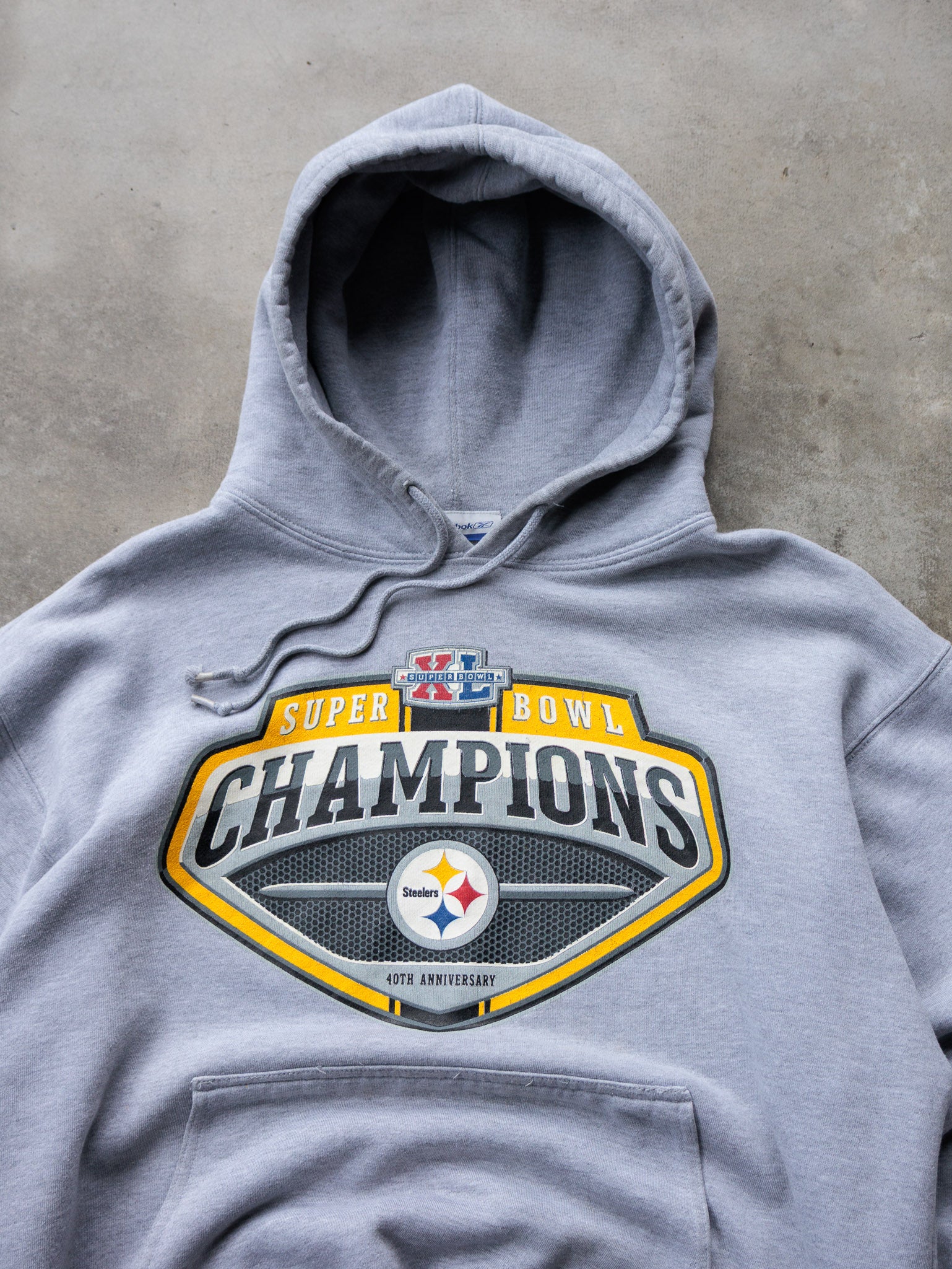 Vintage Grey Reebok Pittsburgh Steelers Super Bowl Hoodie (M)