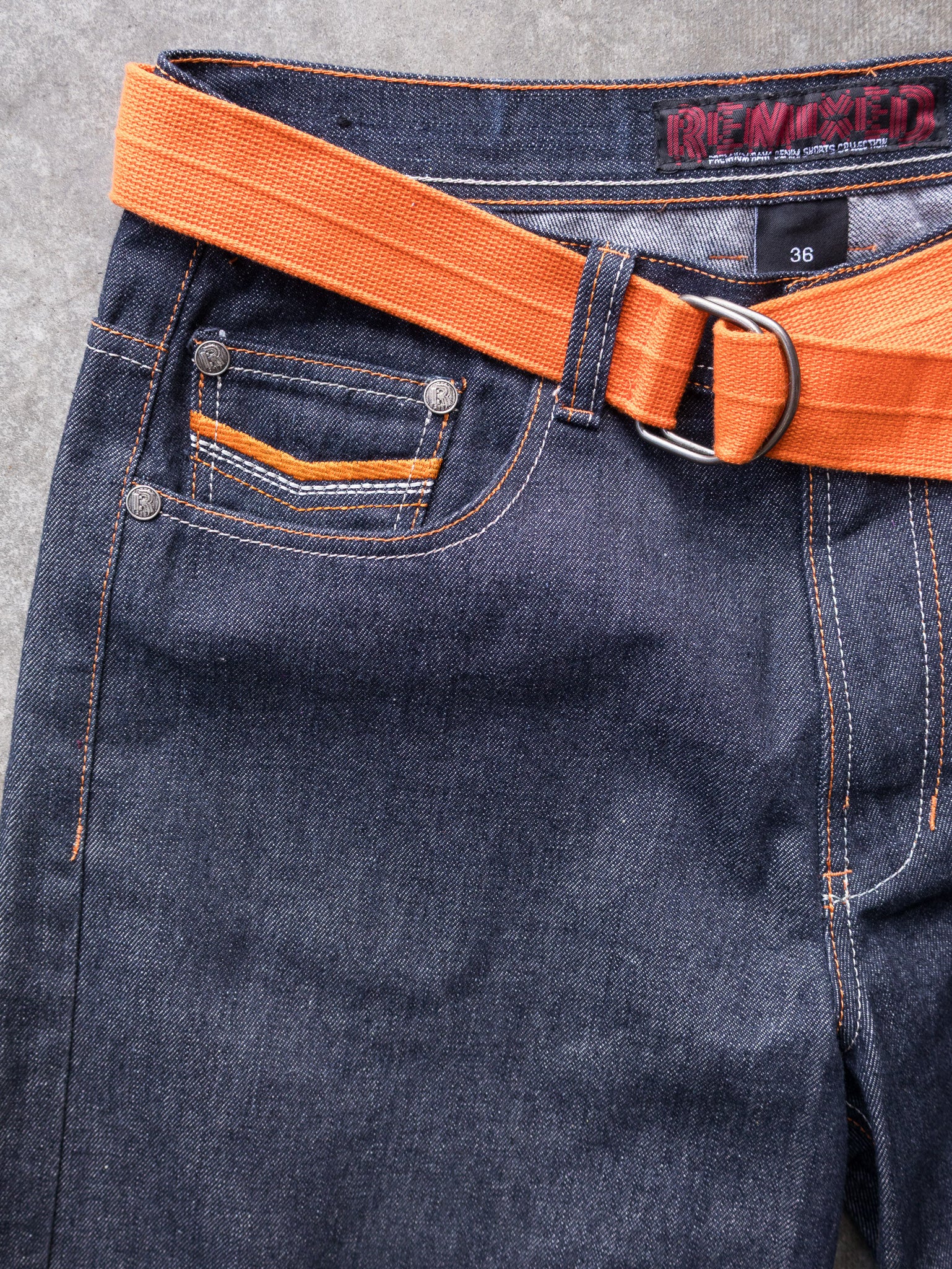 Vintage Dark Wash Remixed Denim Shorts (W36)